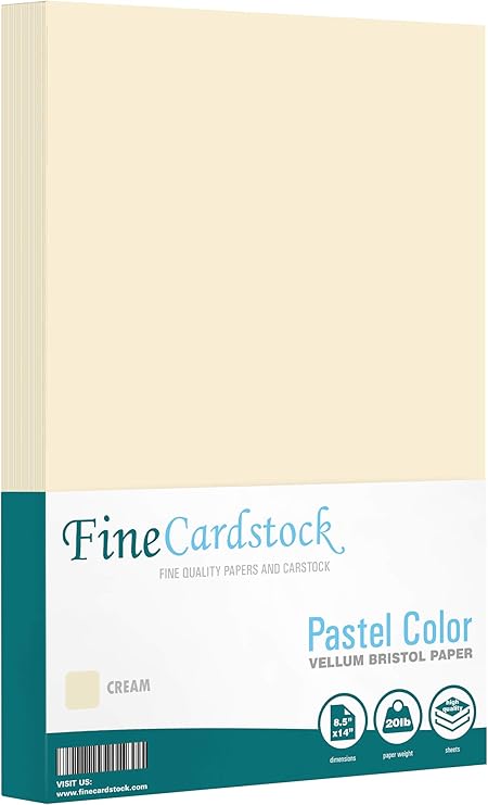 8.5 x 14" Cream Pastel Colored Paper - Great for Arts and Crafts, Invitations, Menus and Stationery Printing - 20lb Bond (75GSM) Legal Size Paper for Copy, Writing, Printing - 100 Sheets per Pack