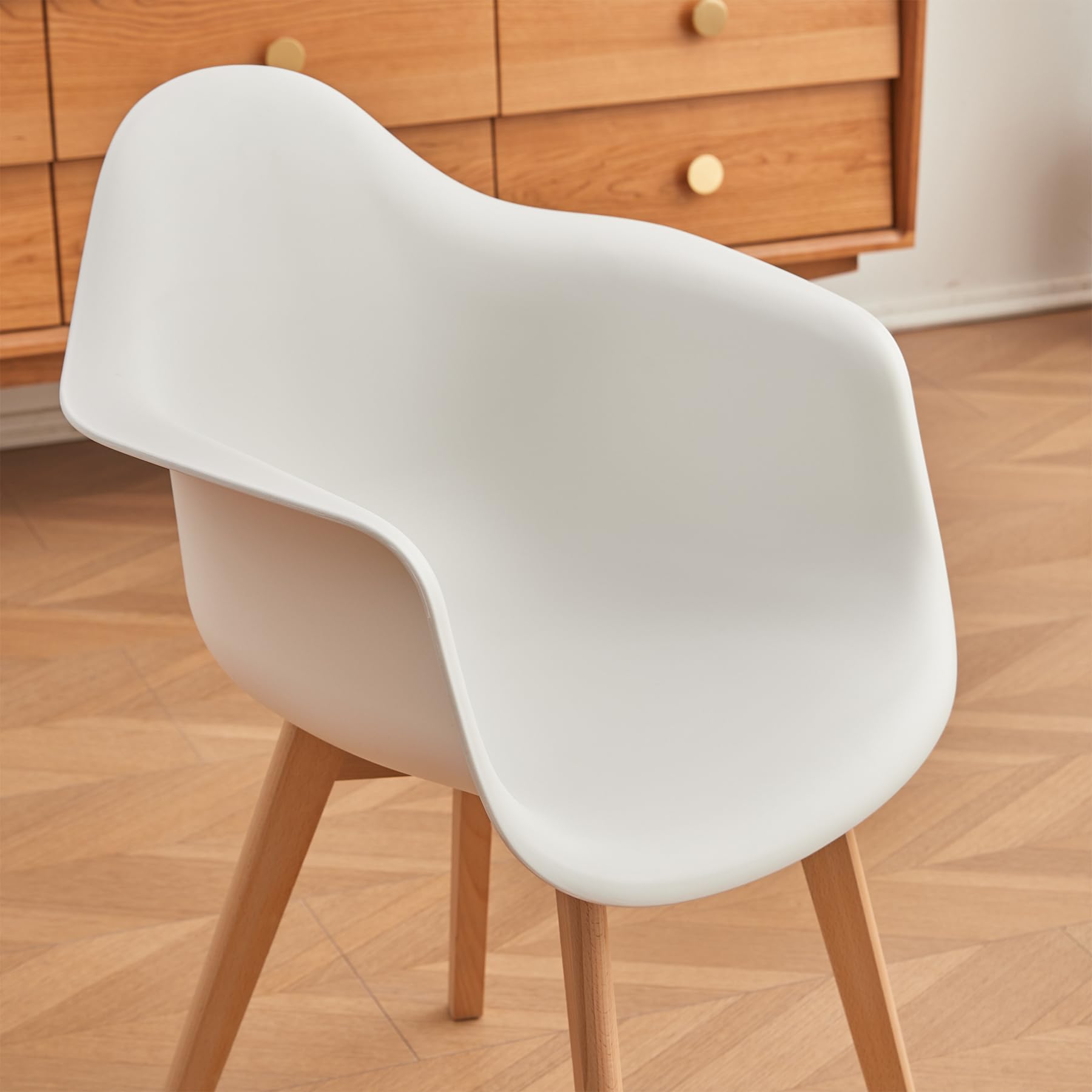 Set di 2 Sedie da Pranzo con Braccioli, Sedute in PP, Bianco | Design Nordico, Polipropilene e Faggio, Resistenti, Facili da Pulire, Fino a 125kg. per Cucina, Sala, Ufficio, Caffè.