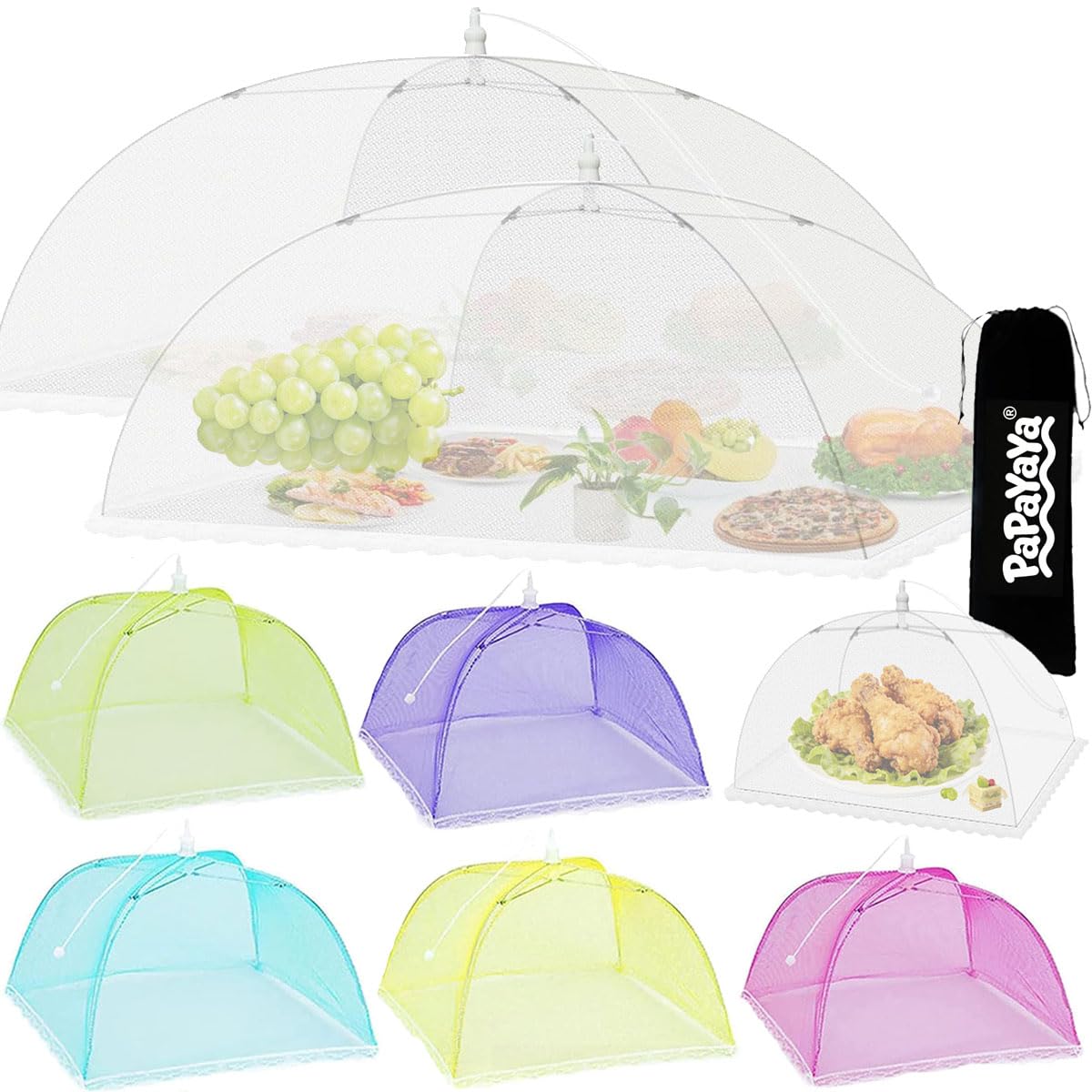 Food Cover Mesh, Large Food Net Cover Collapsible Food Mesh Pop Up Cover, Cake Cover Fruit Cover Umbrella for Dish Storage Outdoor (Rainbow 2+6)