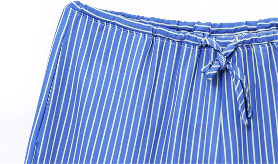 Women's Lace-Up Striped Trim Wide-Leg Pants