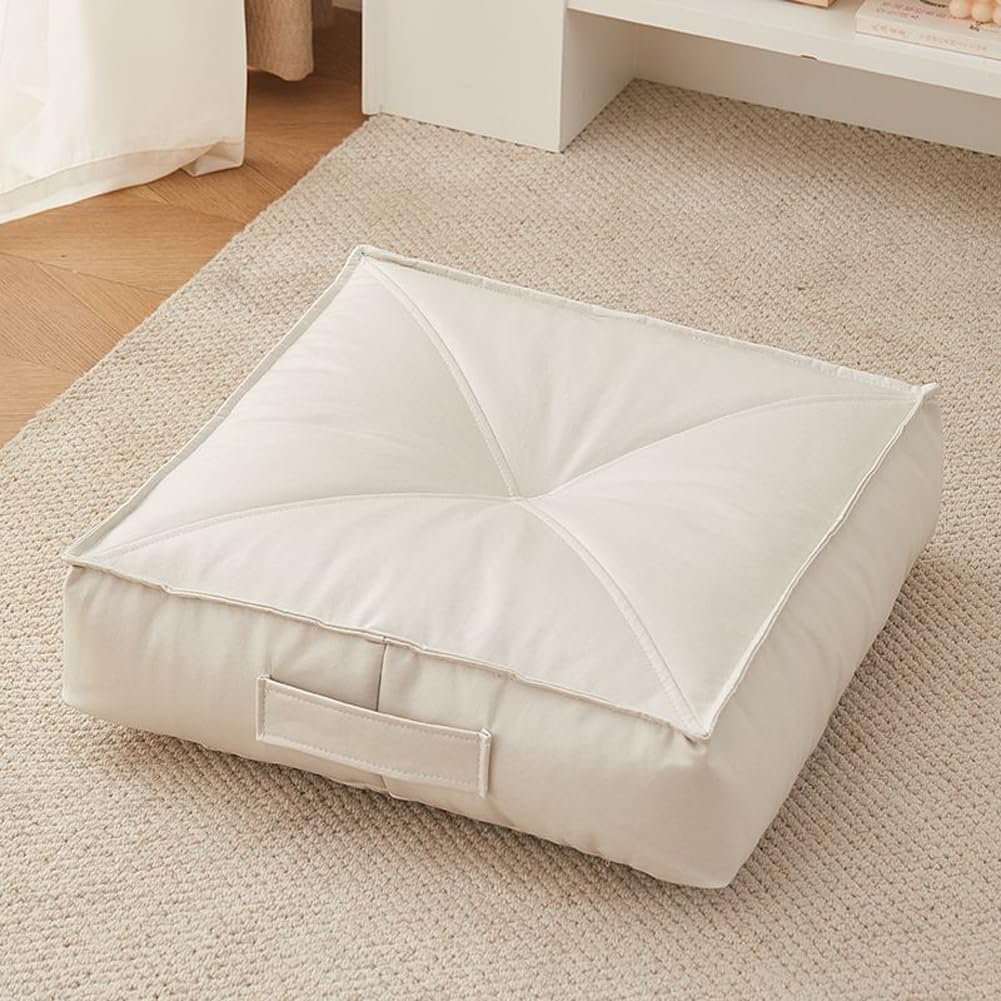 Yongxinmy Square-Beige 6" Extra Thick Floor Cushion Booster Cushion - Waterproof Stain-Resistant Seat Pad With Handle For Living Room Bedroom Balcony Meditation Tatami Square