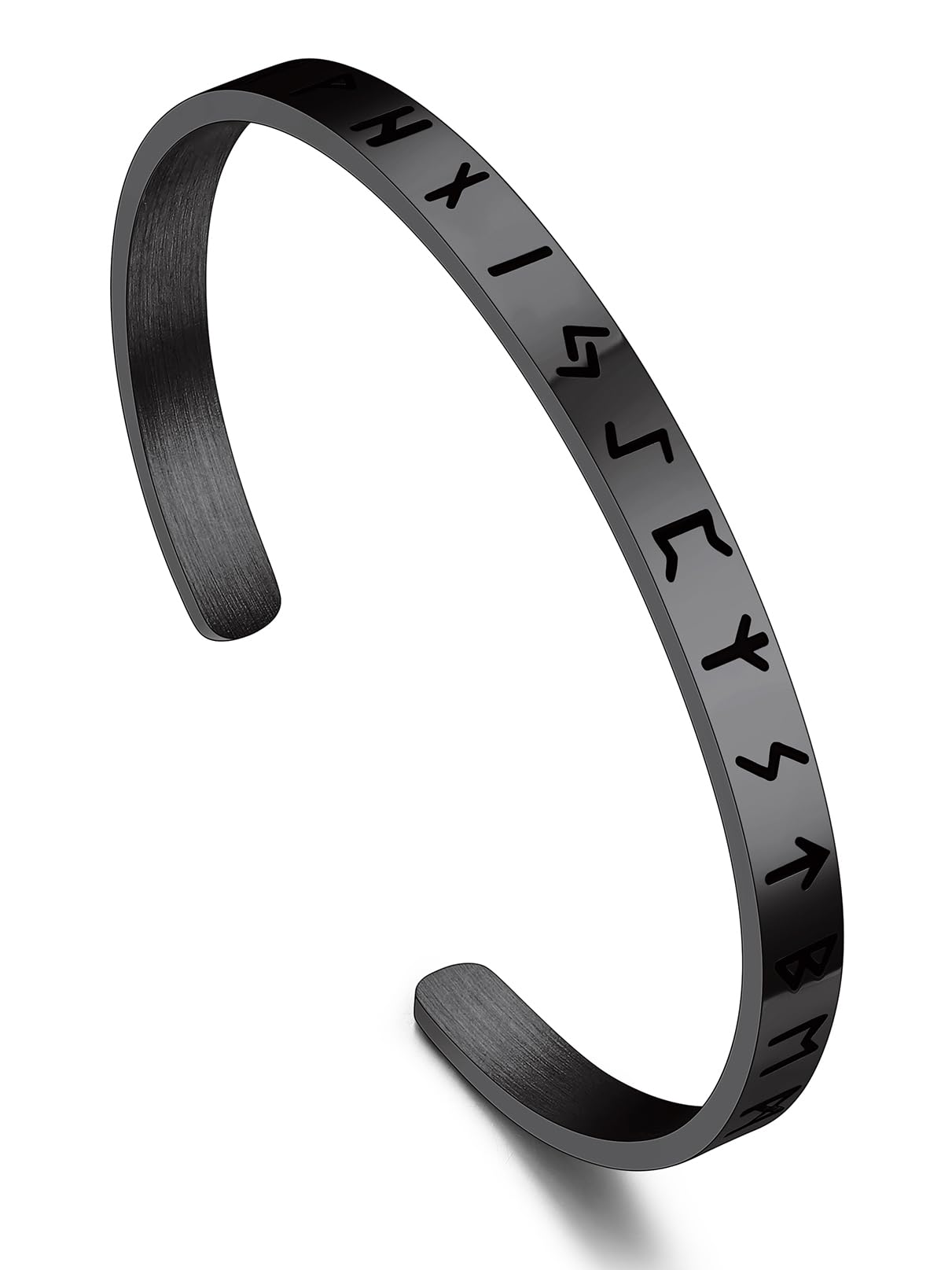 Bandmax Mens Cuff Bracelet Stainless Steel Black Open Cuff Bracelets Viking Runes Metal Bracelet Wristband Gift for Men
