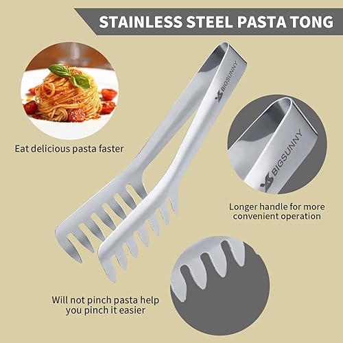Miniatura 4 de MSY BIGSUNNY Pinzas para pasta de cocina, pinzas de espagueti de acero inoxidable de 8 pulgadas