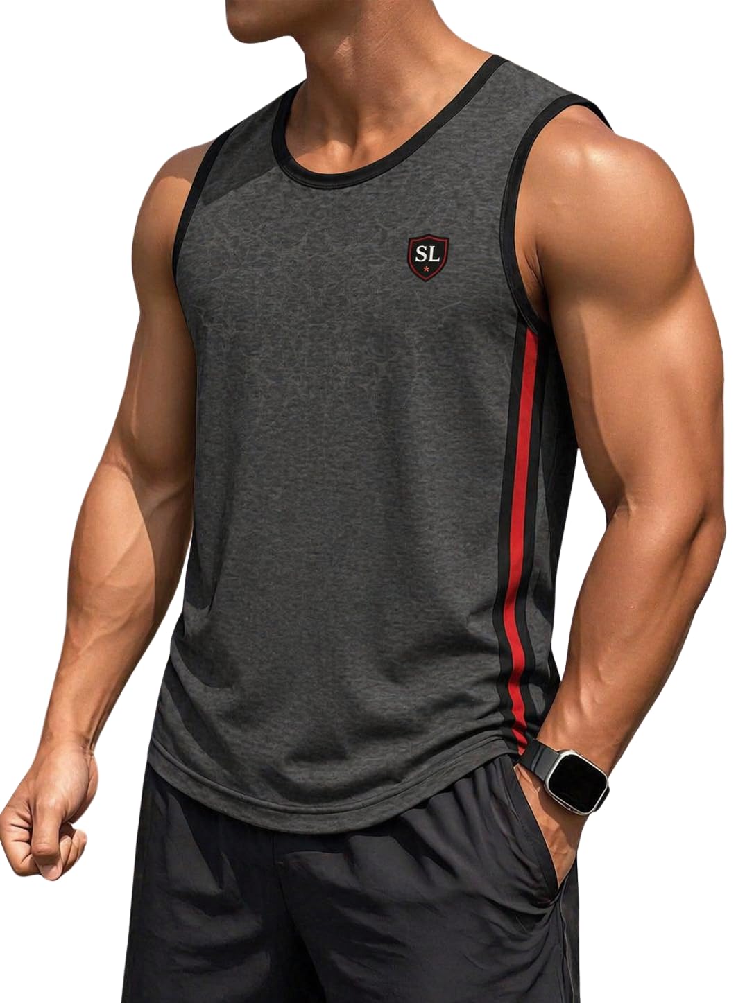 Men’s Athletic Sleeveless Tank Top – Breathable Gym Vest with Contrast Side Stripes | Lightweight Workout Sando for Men's-picture-53