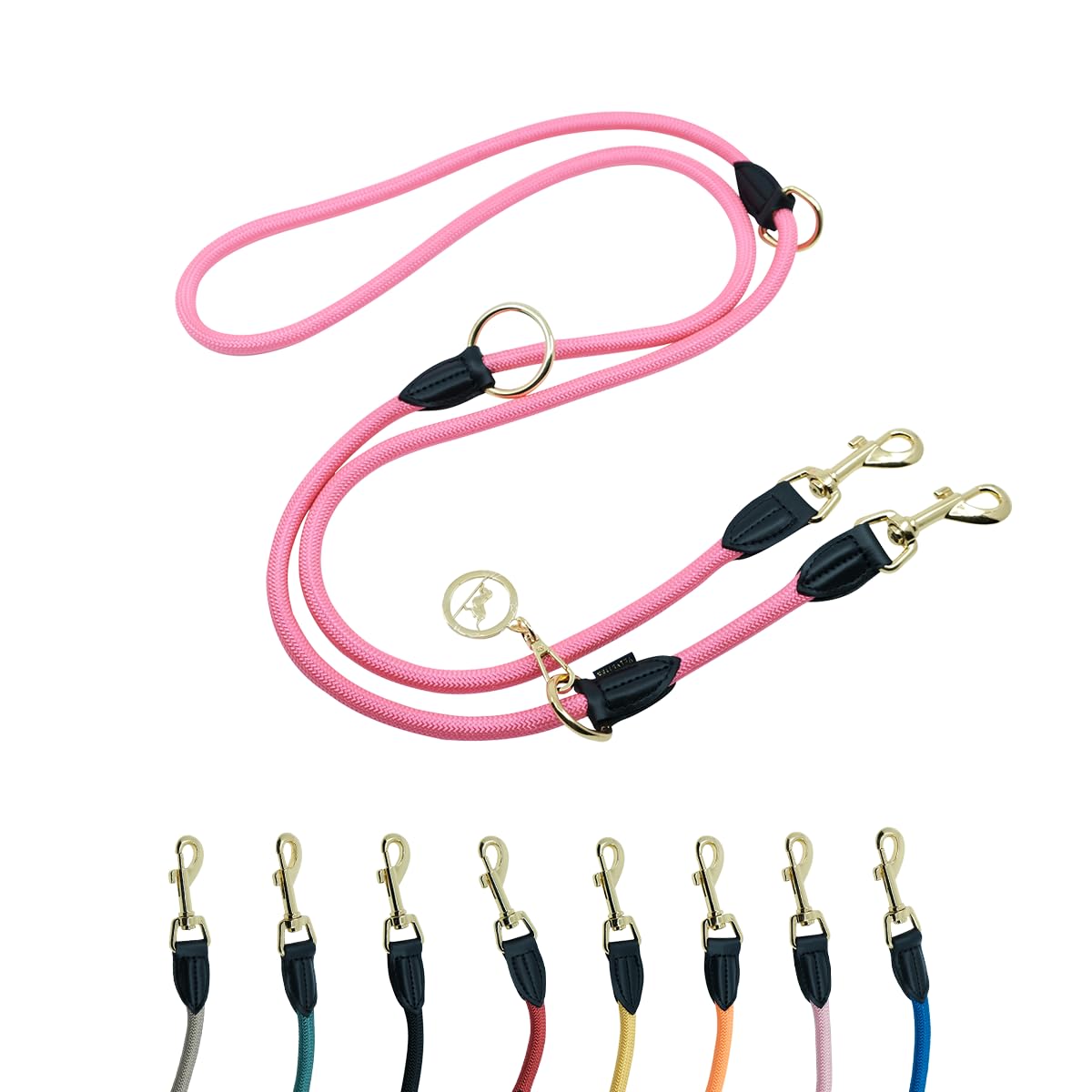 Guinzaglio per cani VELVETIER® regolabile per cani di taglia grande e media | paracord, doppio guinzaglio in nylon con 2 moschettoni (rosa neon, 3 m x 1,1 cm)