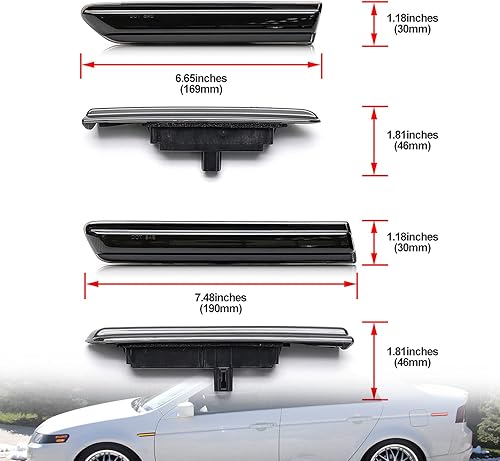 Miniatura 8 de NSLUMO Luces LED de marcador lateral de repuesto para Acura-TL 2004-2008 ámbar delantera y trasera roja repetidora lateral roja para lado del