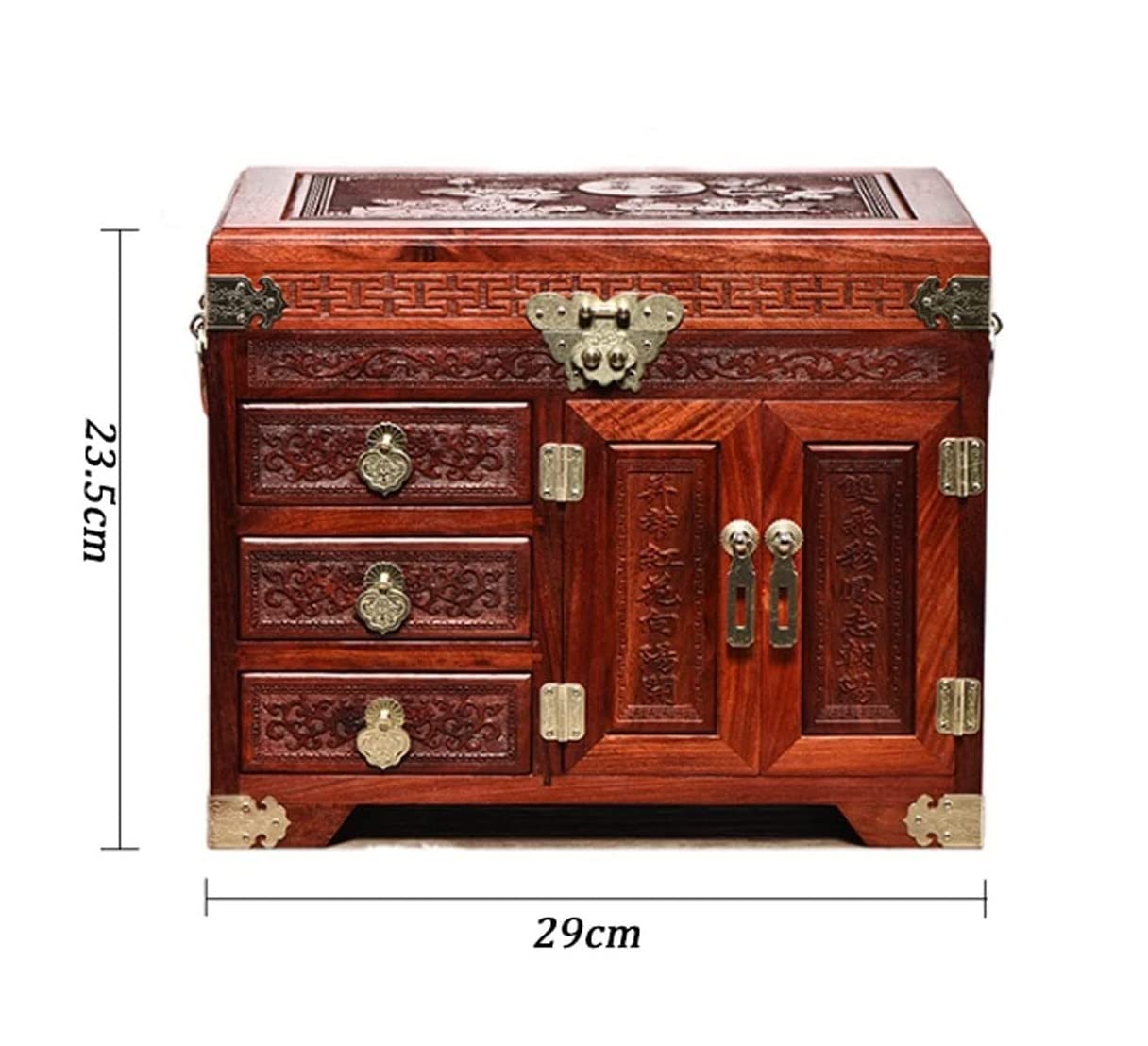 Caja De Reloj Joyero Rojo De Madera De Estilo Chino con Cerradura, Pendientes, Collares, Relojes, Cajas De Almacenamiento De Joyas Estuche para Relojes
