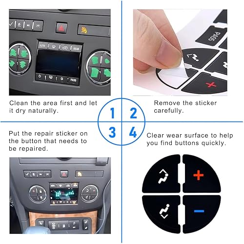 Miniatura 5 de Sylvil 4 piezas de perilla de control de volumen de radio trasera con adhesivo de botón de tablero de CA, calcomanías de panel de CA y kit de