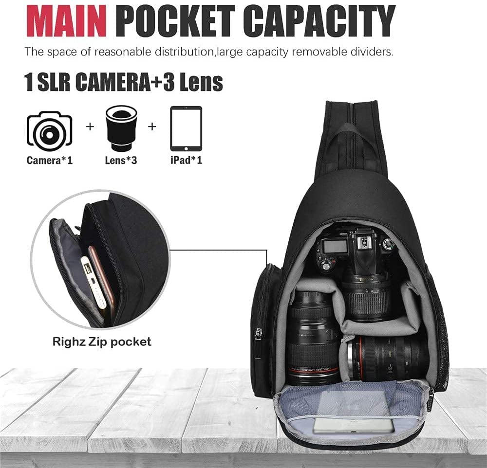 Cwatcun Kameratasche für Fotografen, wasserdichte DSLR Kameratasche, Kamera Sling Bag & Schultertasche, Für Canon Nikon Sony Spiegelreflex, und Systemkameras (1.0 Schwarz)