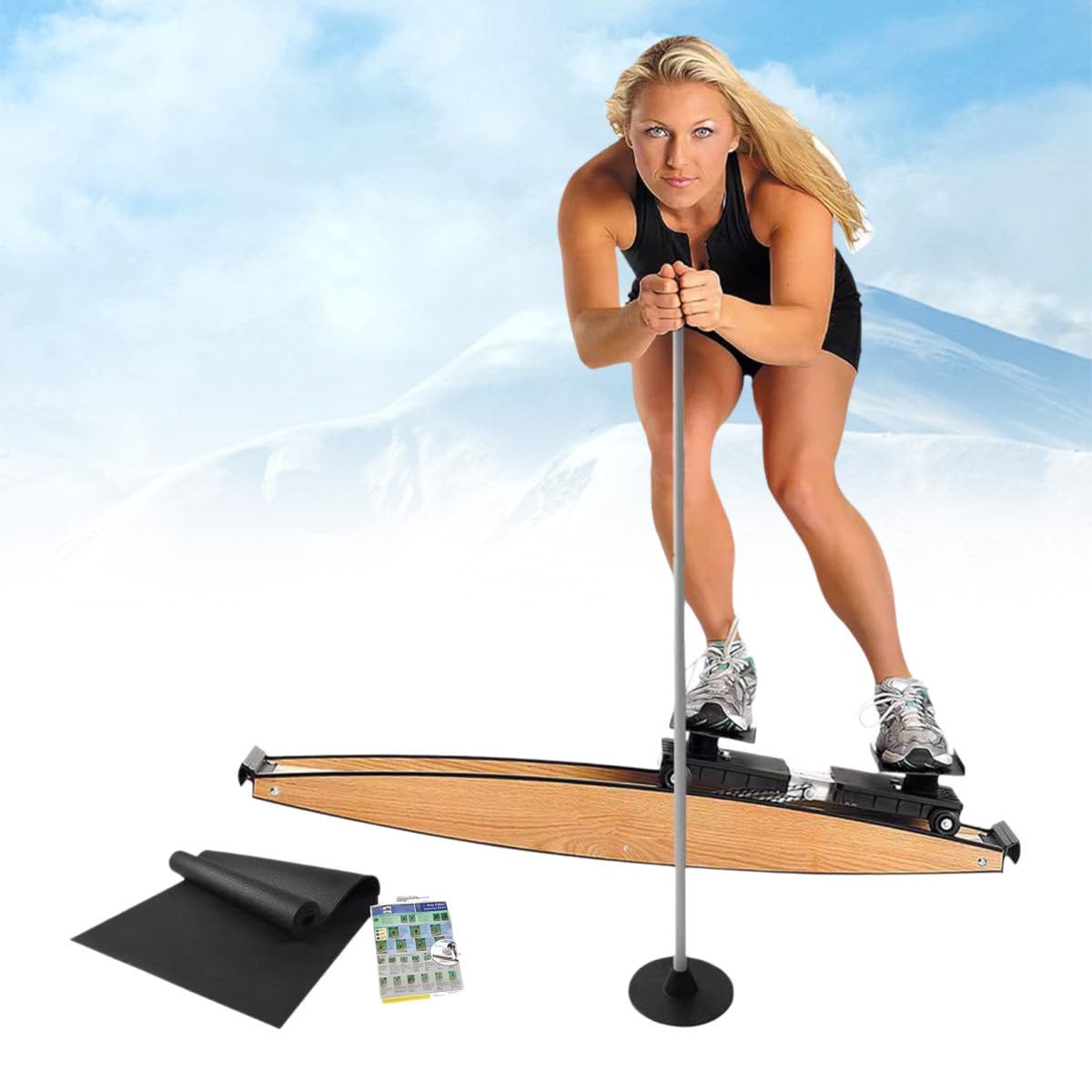 Wianqian Multicolor Indoor Simulated Ski Machine, Waist Training Ski Simulator, Home Gym Ski Trainer Machine, Waist Strength Training, Mute Rubber Rollers, With Ski Poles, For Indoors Or Outdoors Simulated Ski Practicing