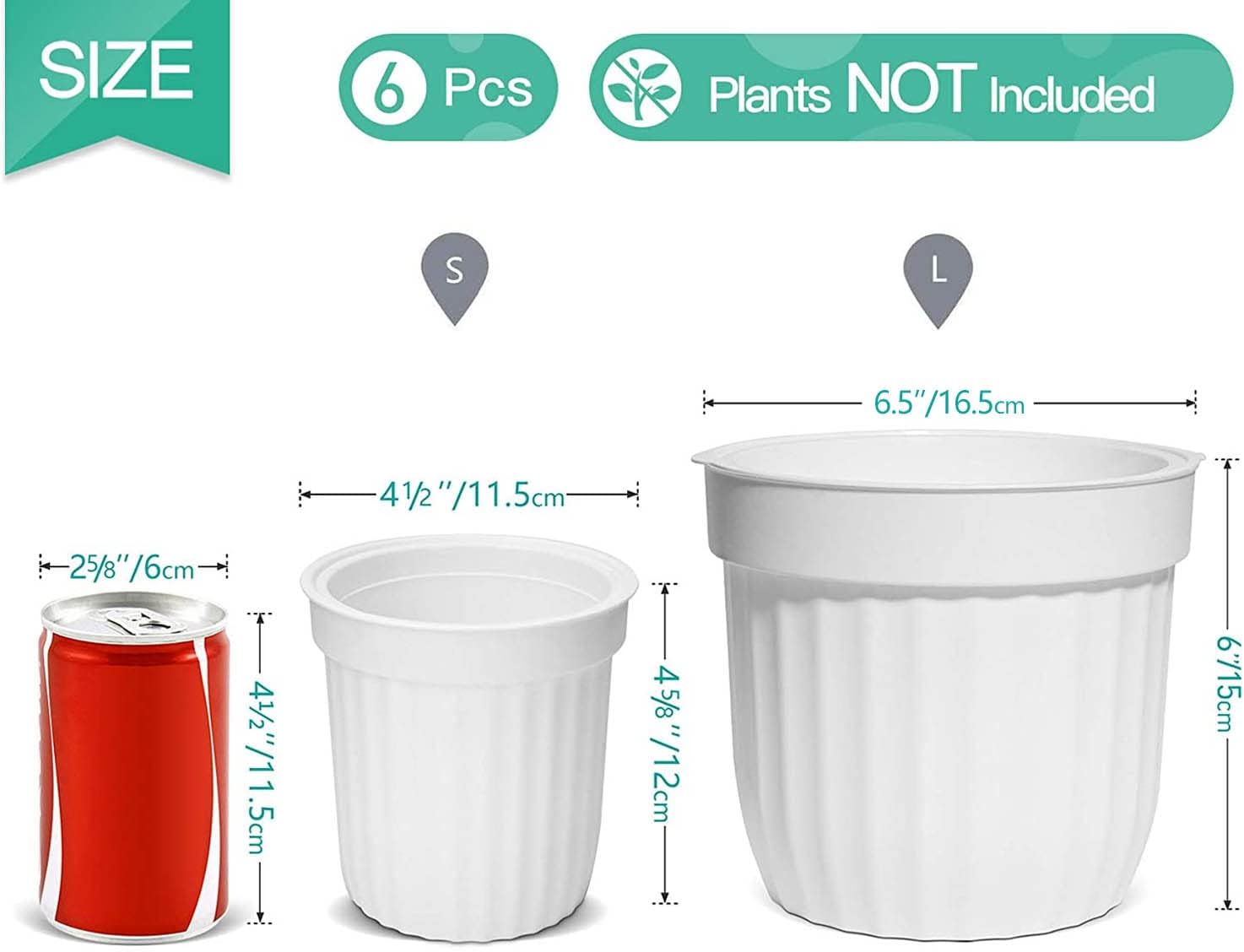 T4U Plastic Planter Self Watering 6.5 Inch White Set of 6, Modern Decorative Flower Pot Planter Plant Pot Seeding Nursery Pot Indoor Garden Use for Cactus, Herb, Aloe, African Violets, House Plants