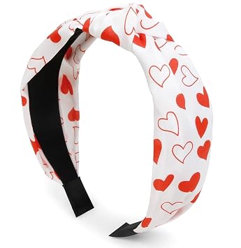 Huachi Valentine Headband for Women Valentines Day Knotted Headbands for Girls Heart Headband Top Knot Woman Head Band Hair Hoop Valentines Day Outfits Hair Accessories for Women