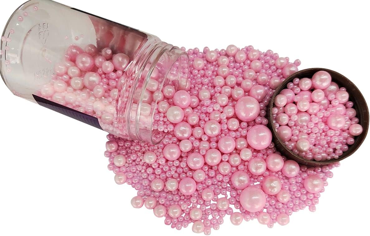 Edible Pink Sugar Pearls Candy Sprinkles 120G/ 4.23Ounce Baking Cake Sprinkles Cupcake and Cake Topper Cookie Decorations Wedding Party Valentines Halloween Christmas Supplies