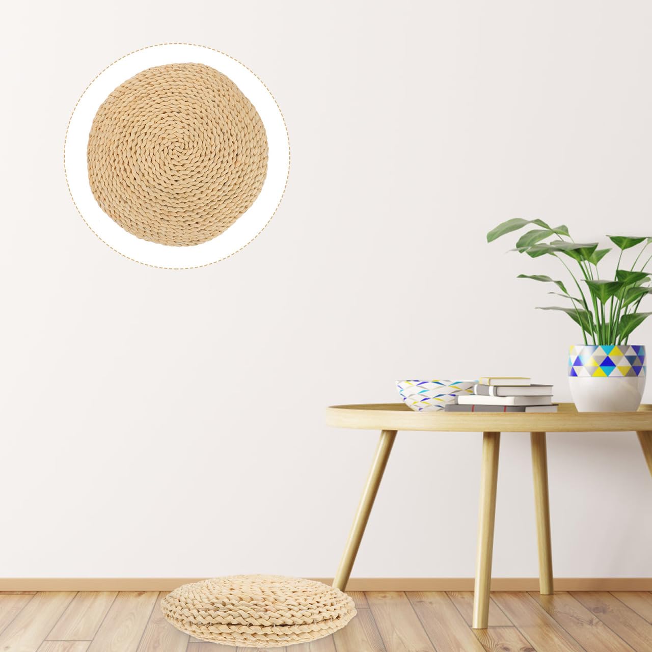 Toyvian Coussin de méditation, tatami japonais, tapis de sol rond, 30 x 30 cm, paille tressée à la main, coussin tressé avec rembourrage en coton de soie pour yoga et séance zen