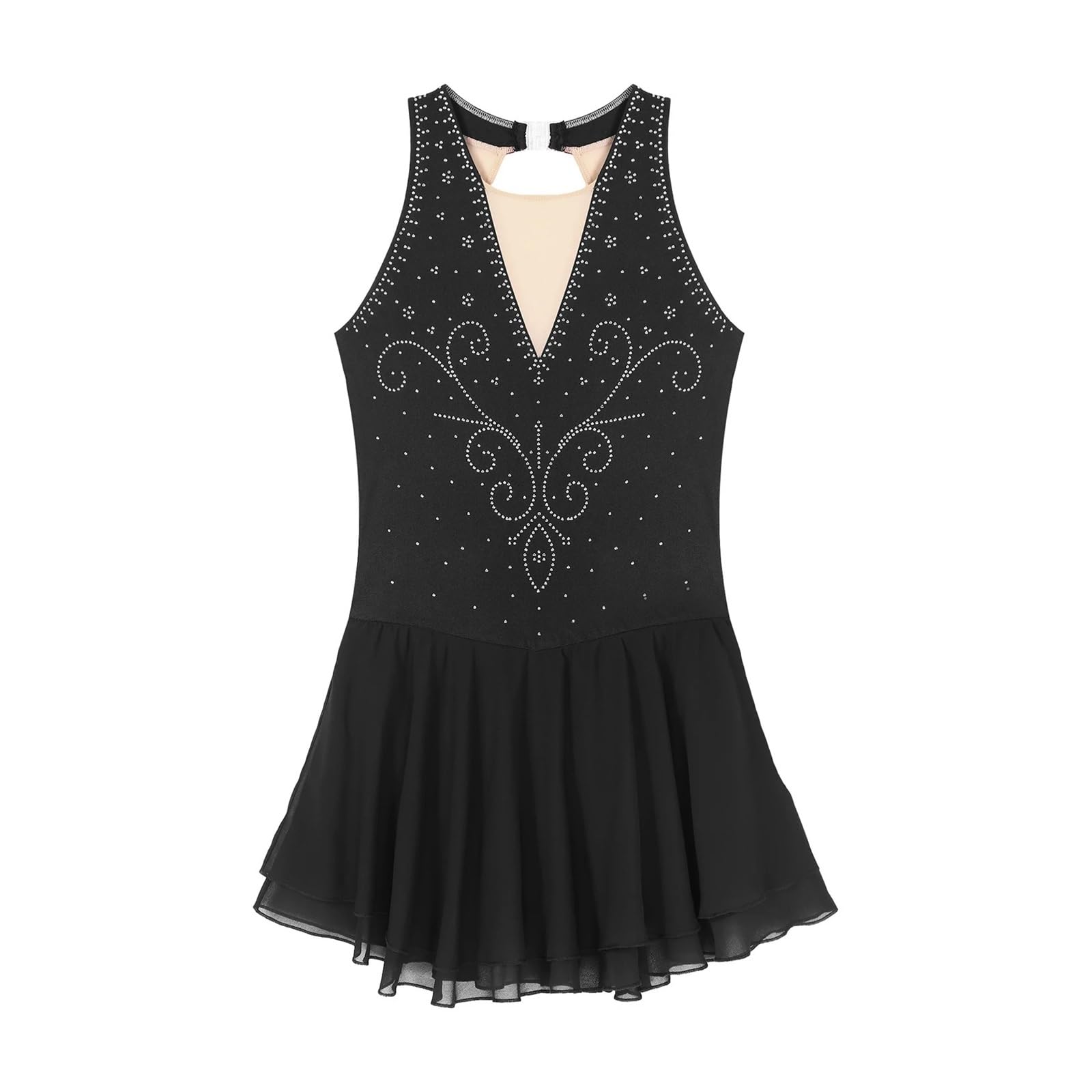 Vestido de Patinaje Artístico Vestido de danza lírica for mujer adulta, sin mangas, moderno, contemporáneo, cuello halter, for patinaje artístico, ballet, danza escénica