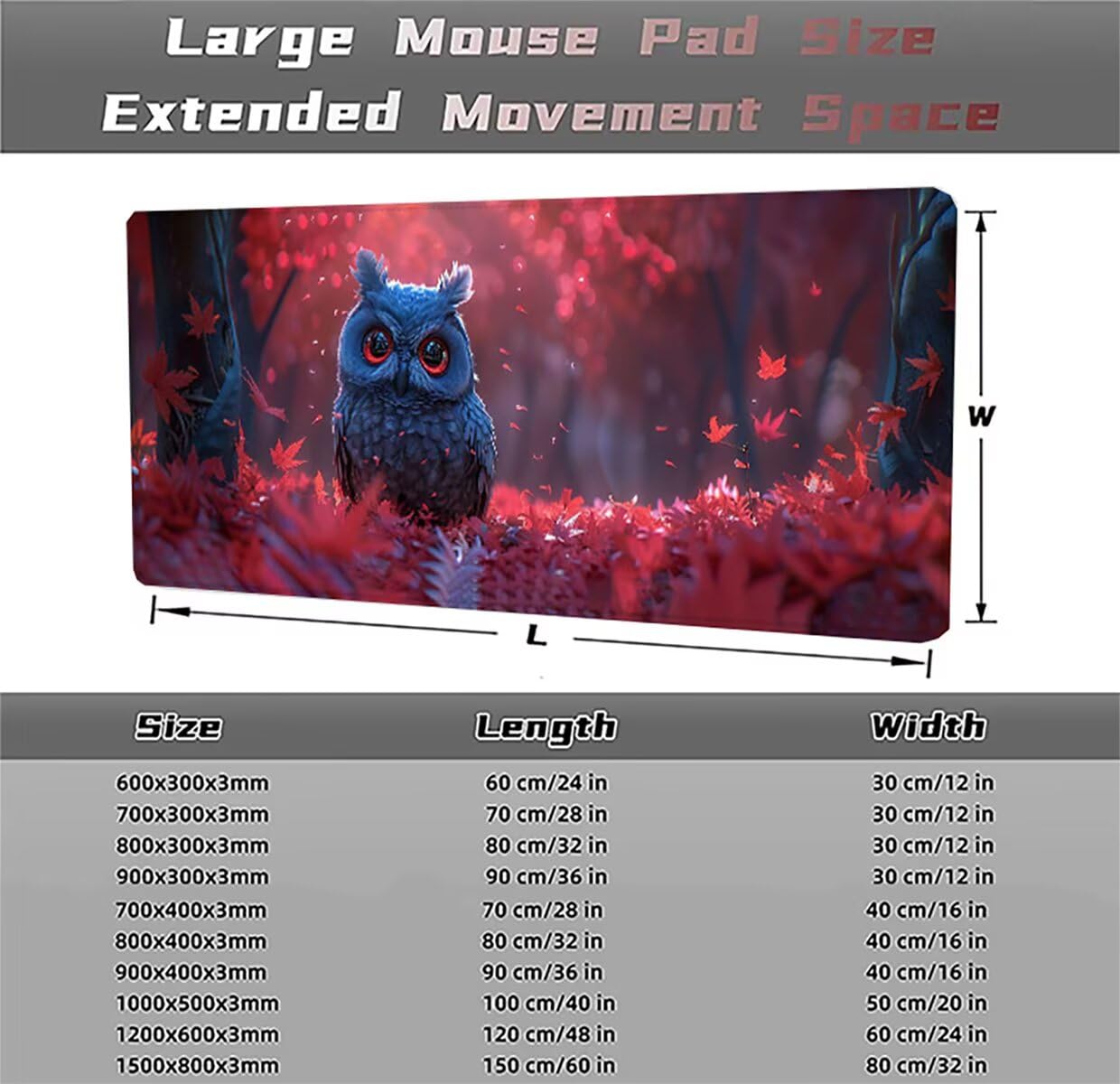 Tappetino per Mouse Gaming XXL 1200x600x3mm– Ufficio Mousepad Grande – Migliora la Velocità e la Precisione Tenuta Stabile Sottomano per Ufficio e Casa Accessori Scrivania Gufo PjY11665 N-U