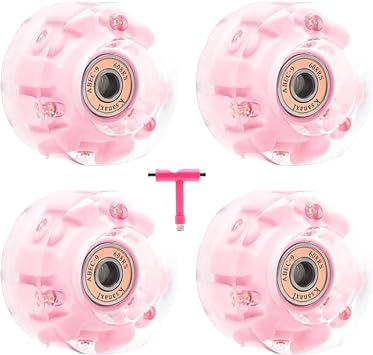 Quad Light Up Wheels - 4 Piece Silent High Elasticity Material, 4 Roller Skates Replacements in Bright Shining Inline | Skates for Indoor Speed Training and Recreation, Vibrant Wheelset Performance