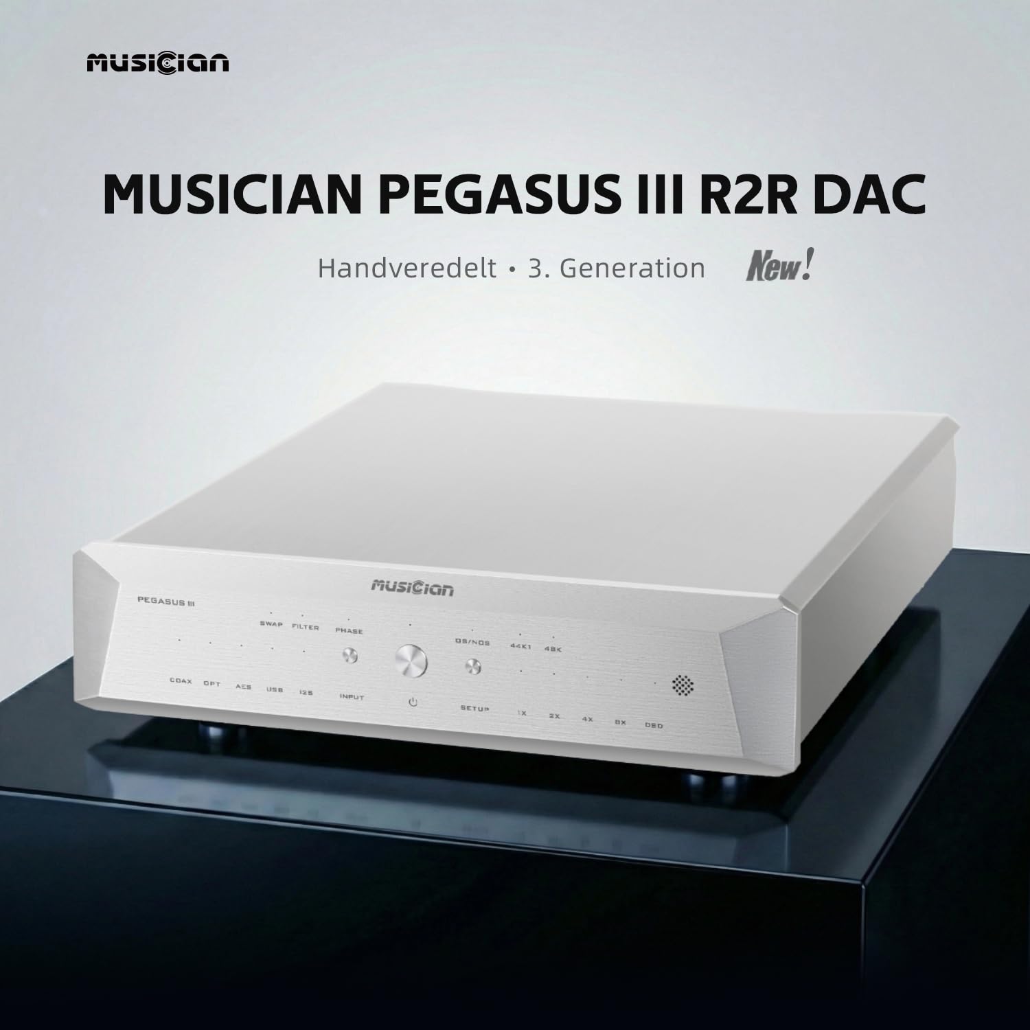 Musician Pegasus III R2R DAC, DSD1024 PCM1536kHz Decoder, USB/Opt/Coax/AES/IIS-Eingang, RCA/XLR-Ausgang, symmetrischer Digital-Analog-Audio-Konverter (Silber)
