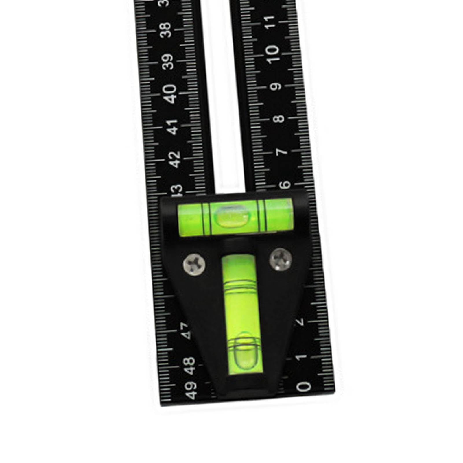 Équerre en T de 54 cm avec niveau à bulle, outil de mesure multi-angles pour le travail du bois, règle combinée réglable avec angles de 45° et 90°, alliage d'aluminium, noir