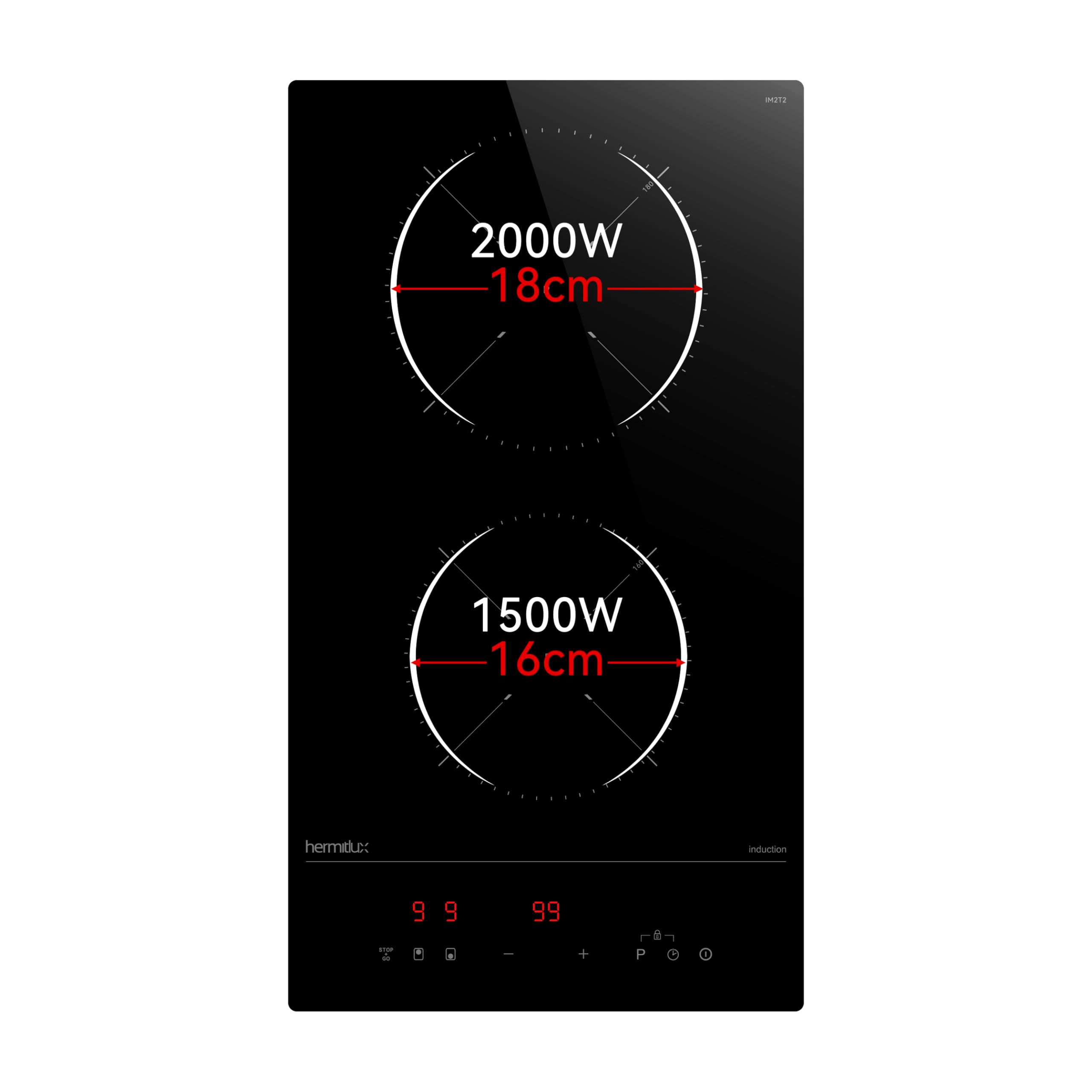 Hermitlux Plaque Induction 2 Feux 30cm Encastrable 3500W Boost 9 Niveaux Minuterie Arrêt Auto Verrou Enfant