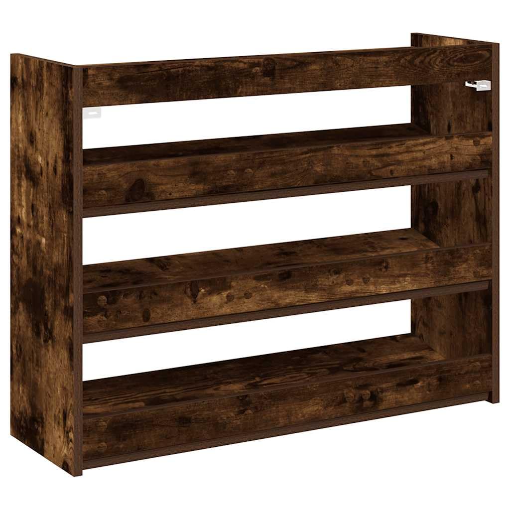 Schuhregal Räuchereiche Holzwerkstoff 80x25x62 cm schmal platzsparend mit Mehreren Fächern für Flur Diele Eingangsbereich praktische Aufbewahrung und Ordnung