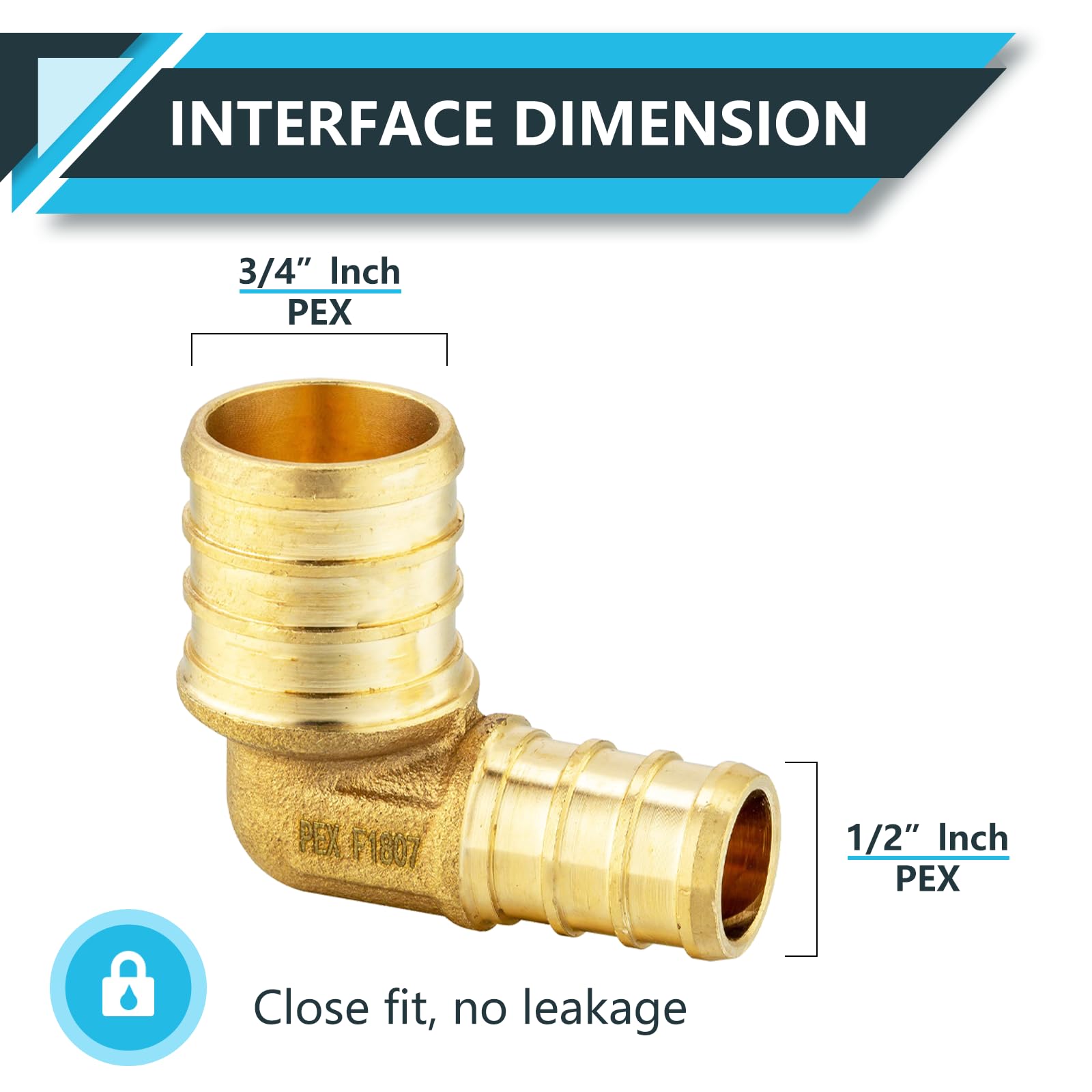 Lot de 10 raccords PEX 3/4" x 1/2" réduisant 90 degrés, raccords à sertir en laiton, pour tuyauterie PEX, ASTM F1807