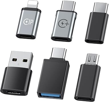 6 Pack USB C Adapter Set,Lightning to Type C,USB C Female to USB A Male,Micro USB to USB C Adapter,OTG Charger & Data Sync Adapter for iPhone 15/14/13,Samsung Galaxy,MacBook