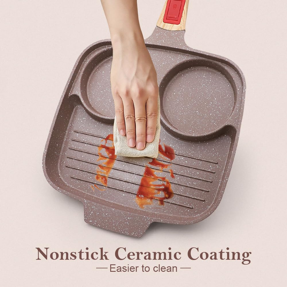 RANX INGST Divided Frying Pan with Lid 3 in 1, Non Stick Ceramic Coating - Image 3