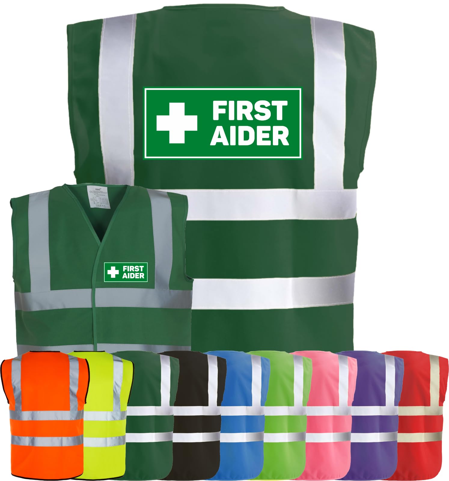 Corporate Togs FIRST AIDER Printed Waistcoat - High Visibility Safety Vest Tabard, Brace Hi-Vis Strips, Fully EN471 Health, Protective Safety Wear | Safety Apparel