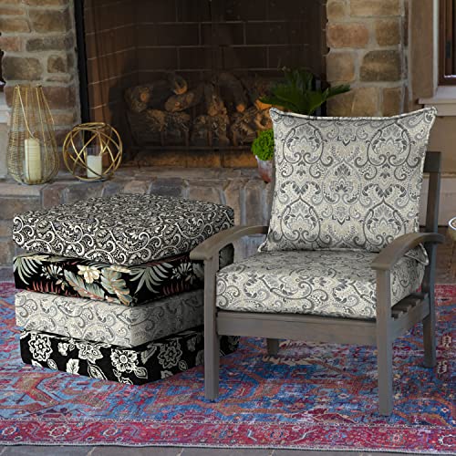 Image of Arden Deep Seat Outdoor Chair Cushion Set (2-Pack), 24 in x 24 in, Weather-Proof, Rain-Proof, Fade Resistant Patio Cushion Set for Chair, Sofa, and Couch Neutral Aurora Damask