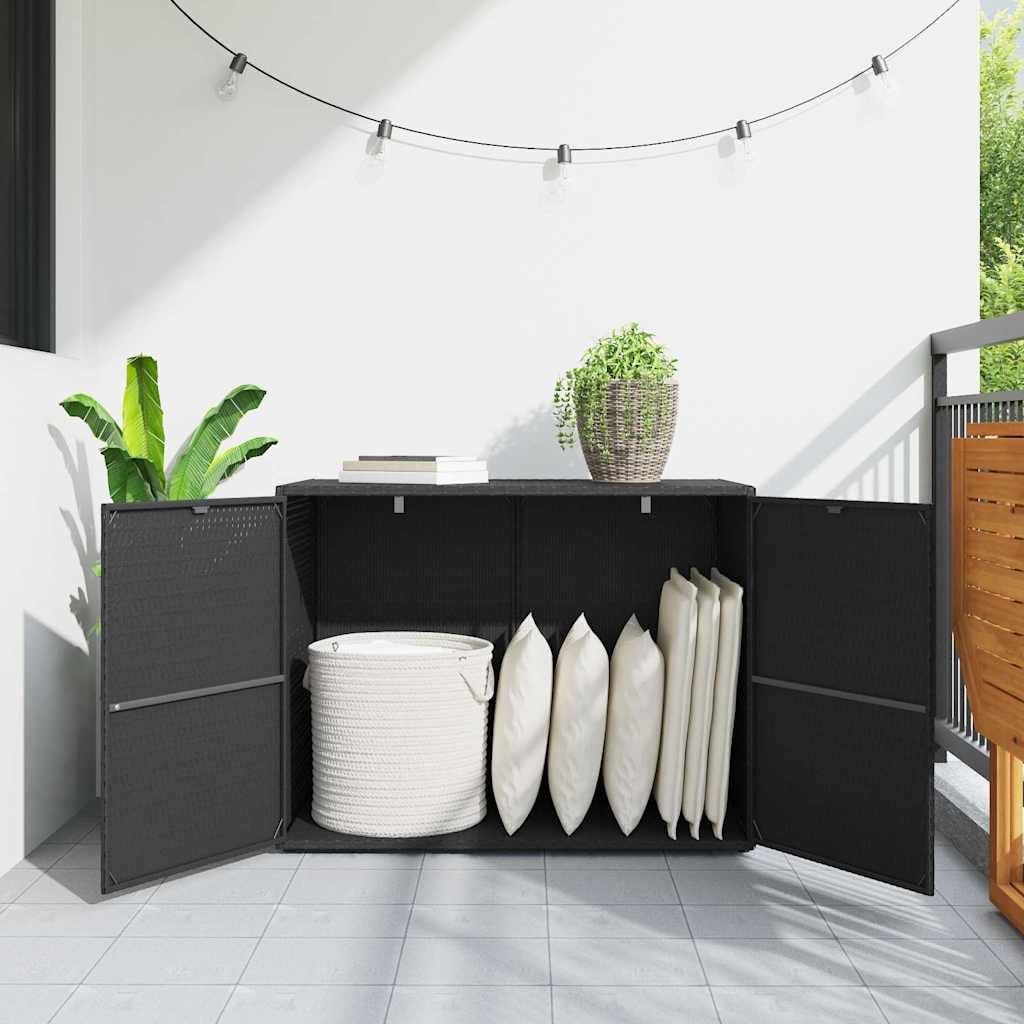 Gartenschrank Schwarz 100x55,5x80 cm, wetterfestes Poly Rattan, robuster Stahlschrank für Außenbereich, Terrasse, Gartenlagerung