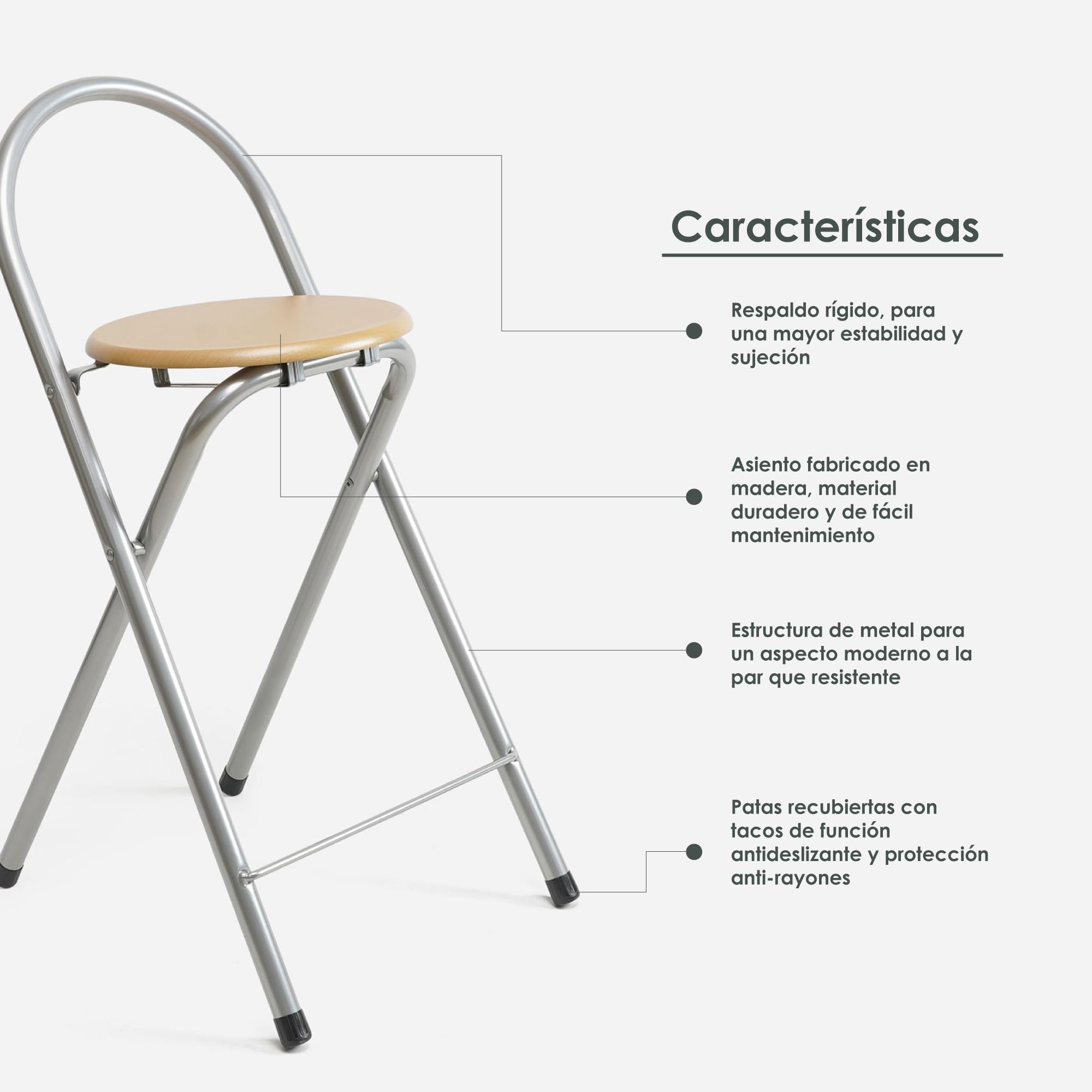 thesecrethome.es Lot de 4 tabourets pliants avec dossier, en métal et bois, parfaits pour cuisine, terrasse ou jardin, hauteur 80 cm x longueur 40 cm