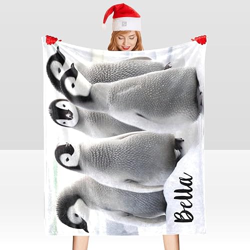 Miniatura 5 de Manta personalizada con nombre personalizado de pingüino, manta de forro polar suave para regalos (50 x 60 pulgadas)