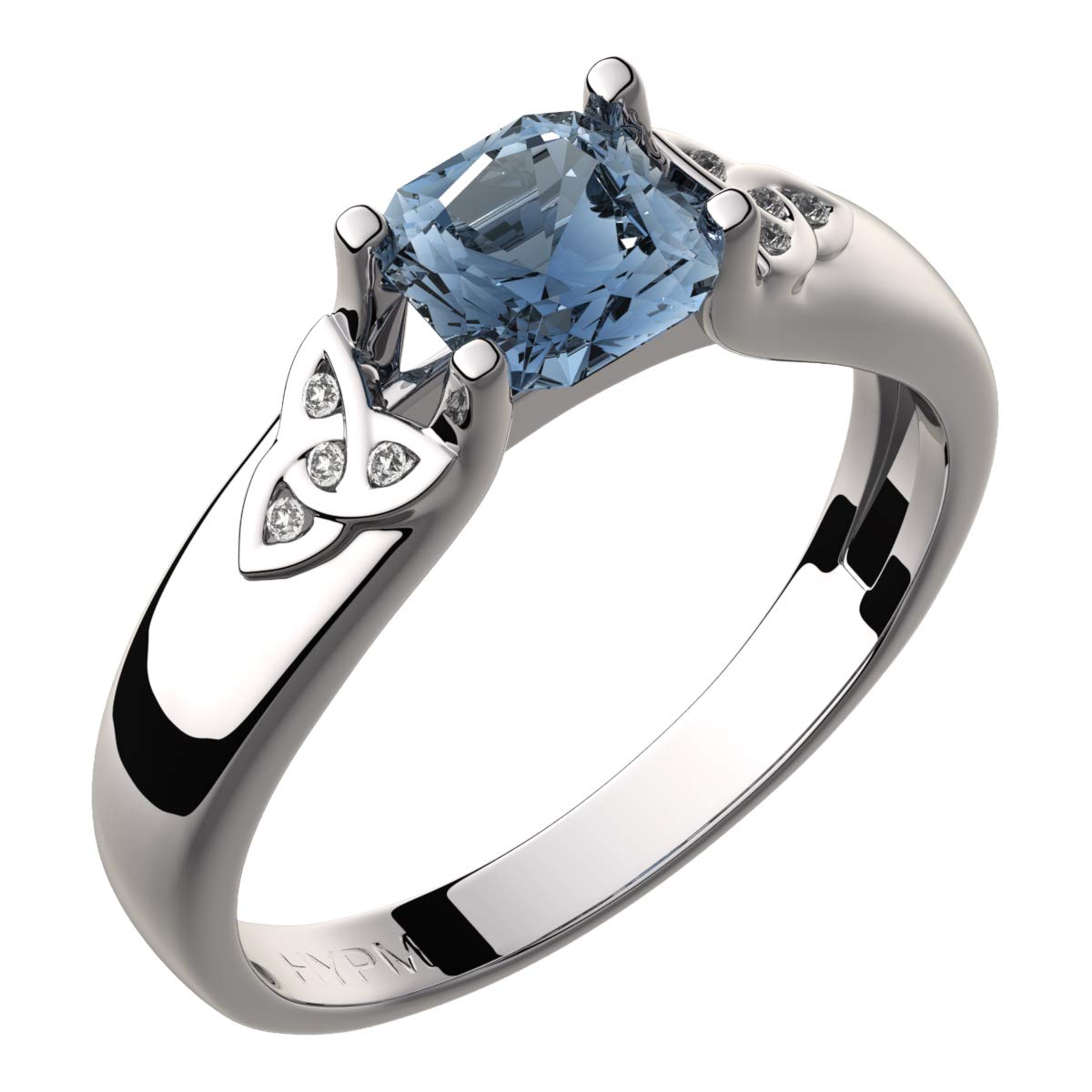 GWG JewelleryGWG Women's Rings Gift Sterling Silver Celtic Ring Aquamarine Sea Blue Zircon Square Stone and Trinity Knots Adorned with Crystals for Women