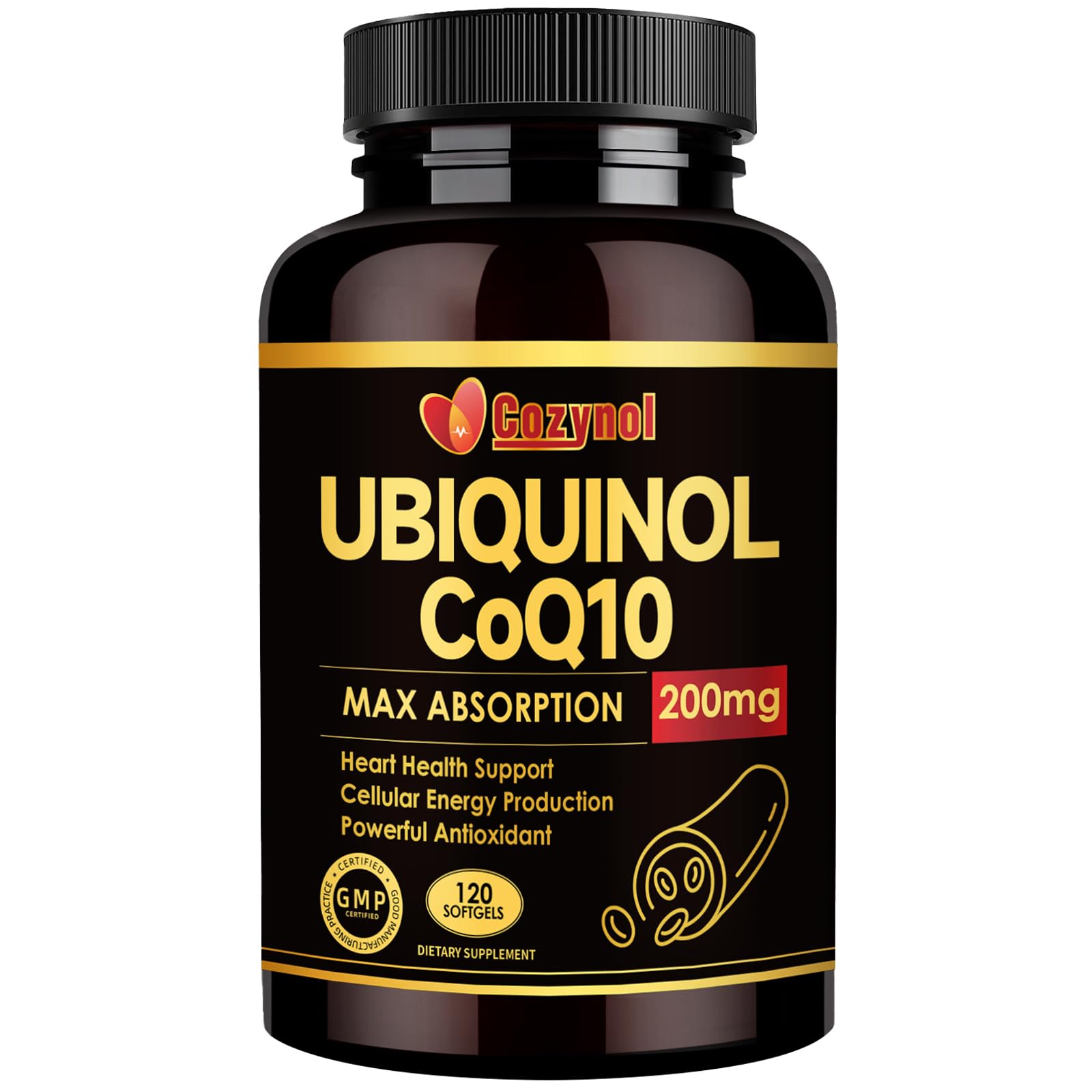 Ubiquinol CoQ10-200mg-Softgels with Vitamin E & Omega 3, High Absorption Coenzyme Q10 Support Heart Health & Energy-Production Powerful-Antioxidant, 120 Counts