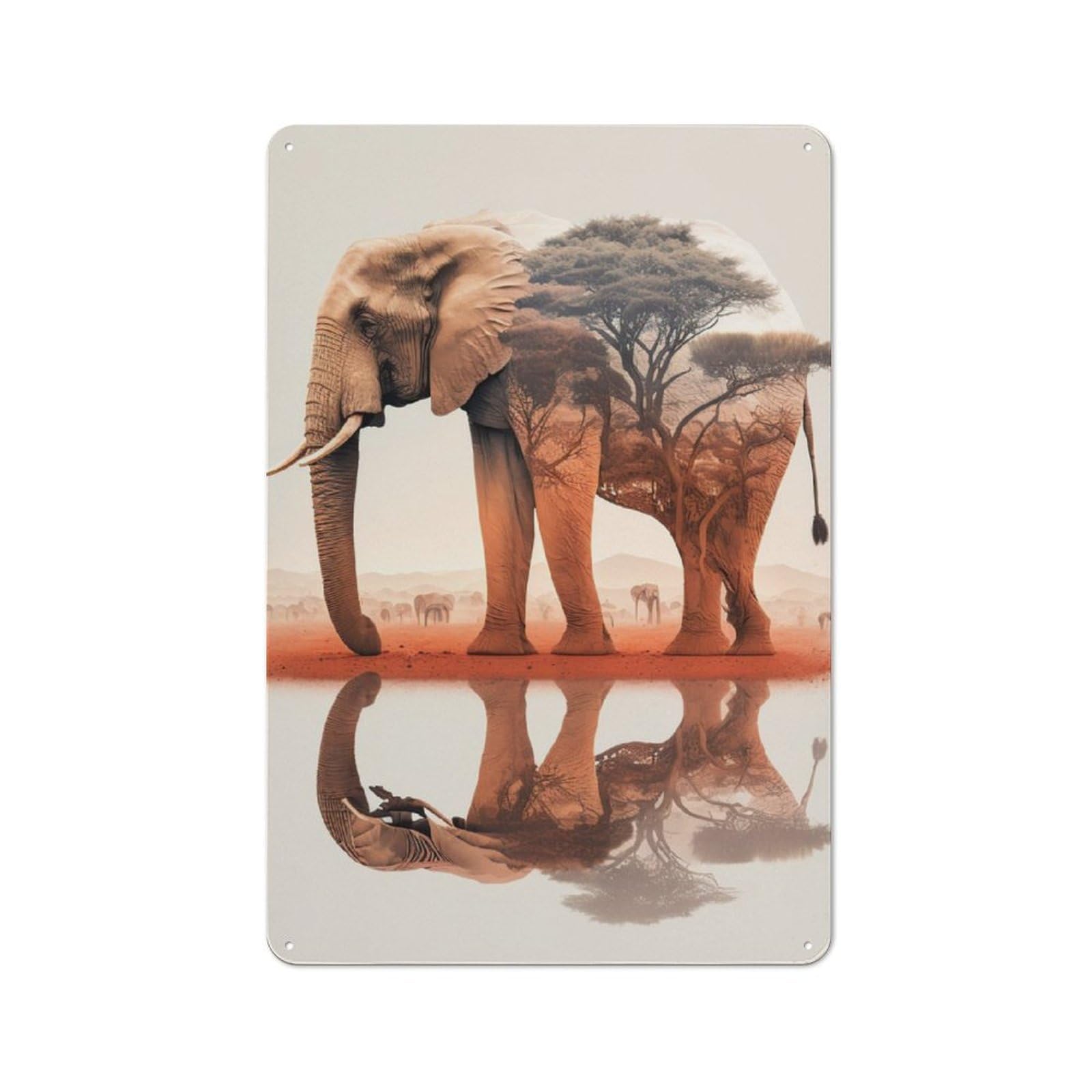 Junmoney Elephant Sunset Animal Industrial Metal Wall Decor 30X20cm, Metal Wall Sign For Tool Room, Garage, Studio Or Home Bar