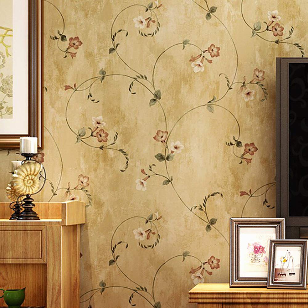 American Country Non-woven Wallpaper Retro Nostalgic Pastoral Flower Pattern Morning Glory Branch Living Room Bedroom Dining Room Sofa TV Background Wall Shop Decoration 1.73'W x 32.8'L Non-Pasted - Image 2