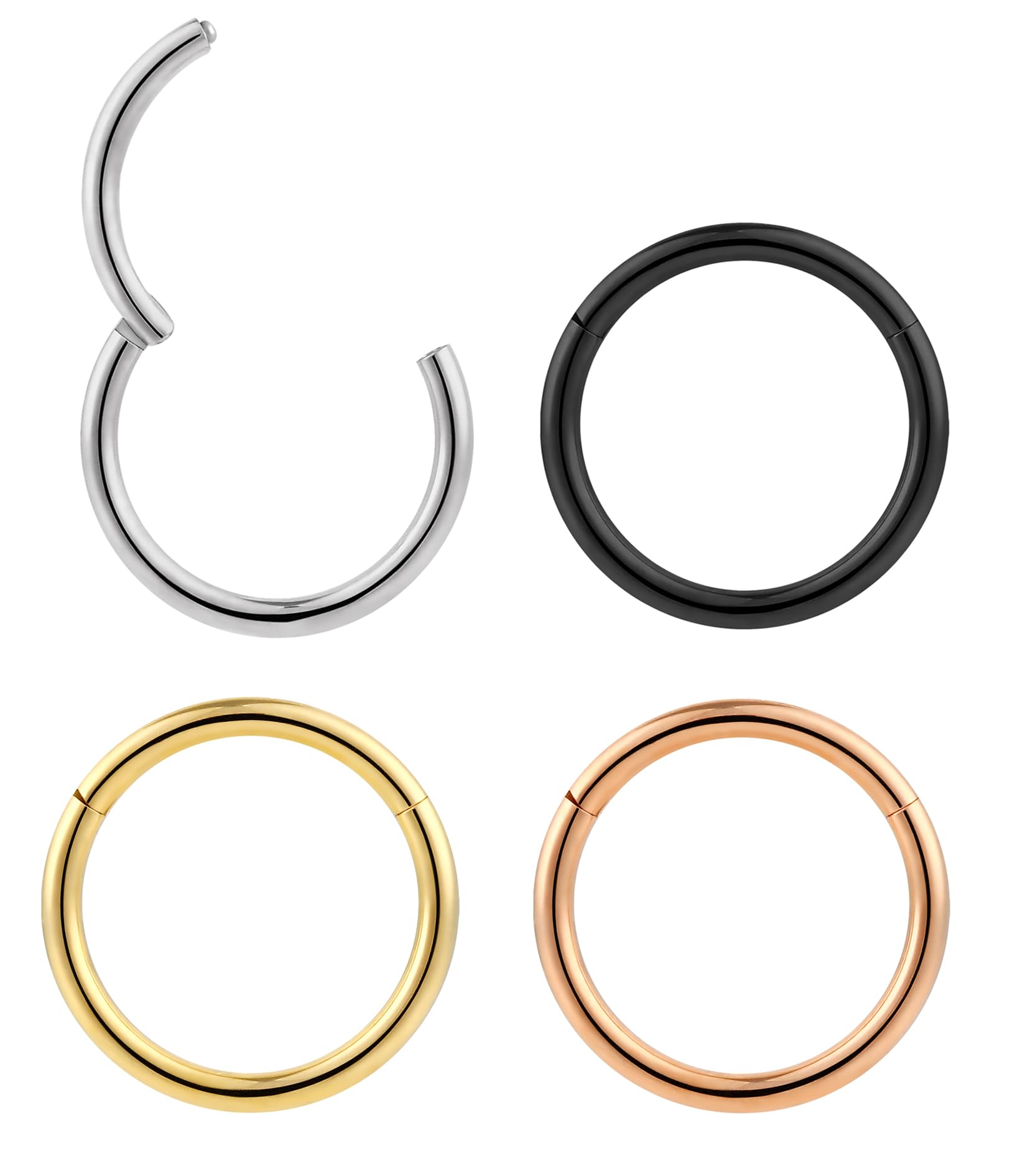 365 SLEEPERS 1pc Titanium Implant Grade Nose Rings 20G 18G 16G 14G 12G 10G 8G 6G Septum Hinged Segment Ring Body Piercing Jewellery Hoop Lip Rings Helix Cartilage Rook Earrings Nickel Free — view 6