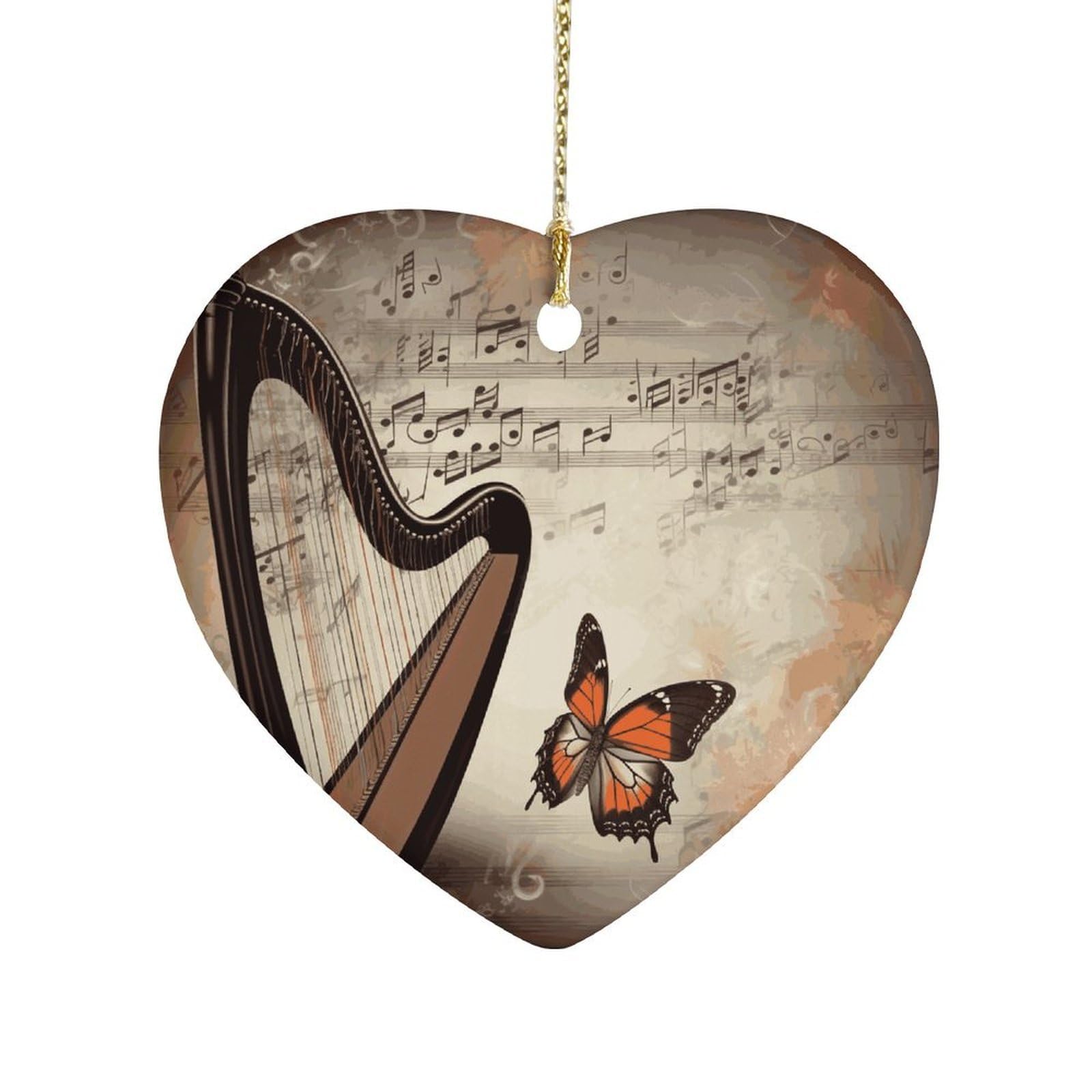 Fekiloot Style Harp And Butterfly Ceramic Ornament Home Decor Keepsake
