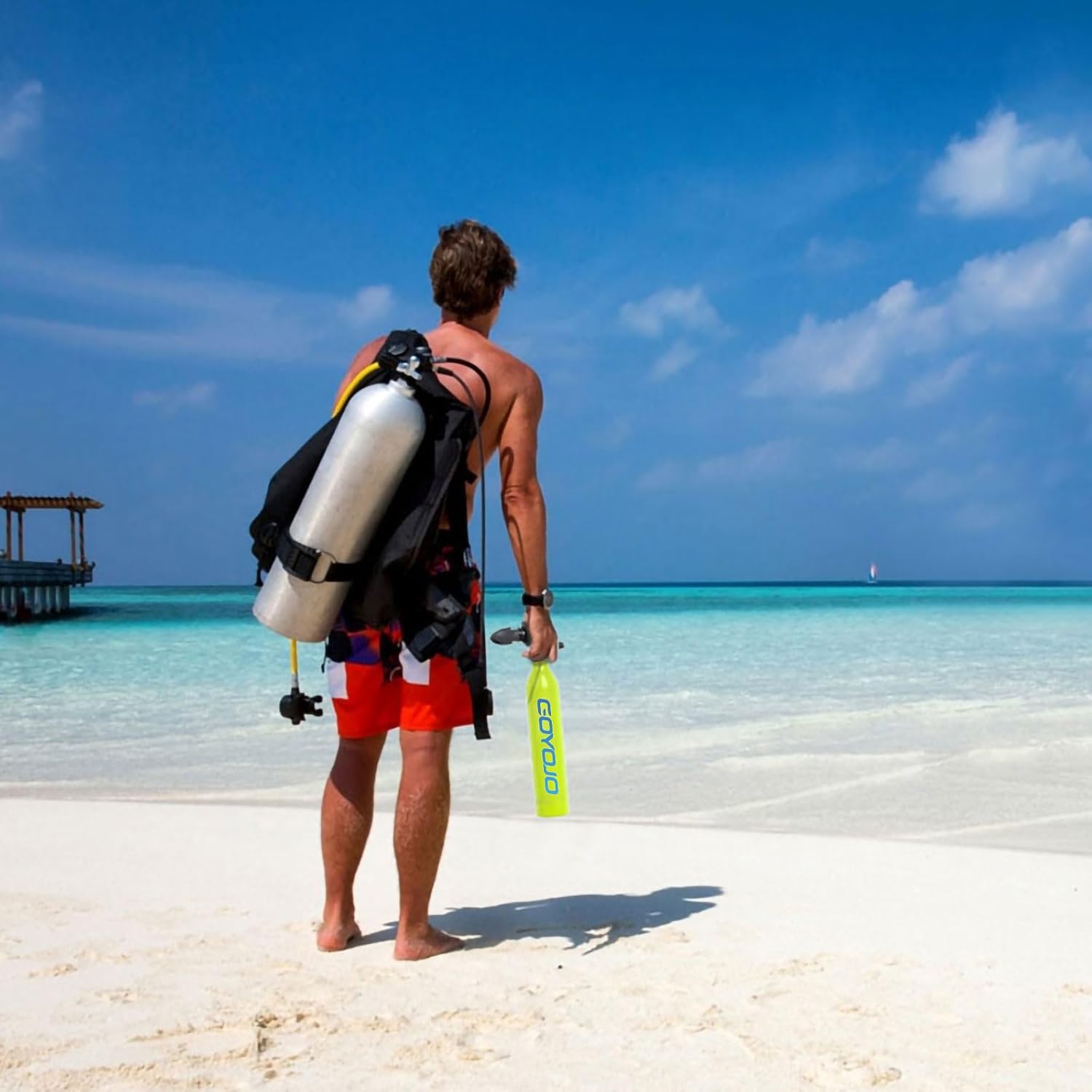 GOYOJO 0.5L Mini Scuba Tank with Pump, Portable Diving Tank, Lung Tank Kits with 3000 PSI Max Pressure, Reusable Scuba Diving Kit Gear with Pump Underwater Breathing Training