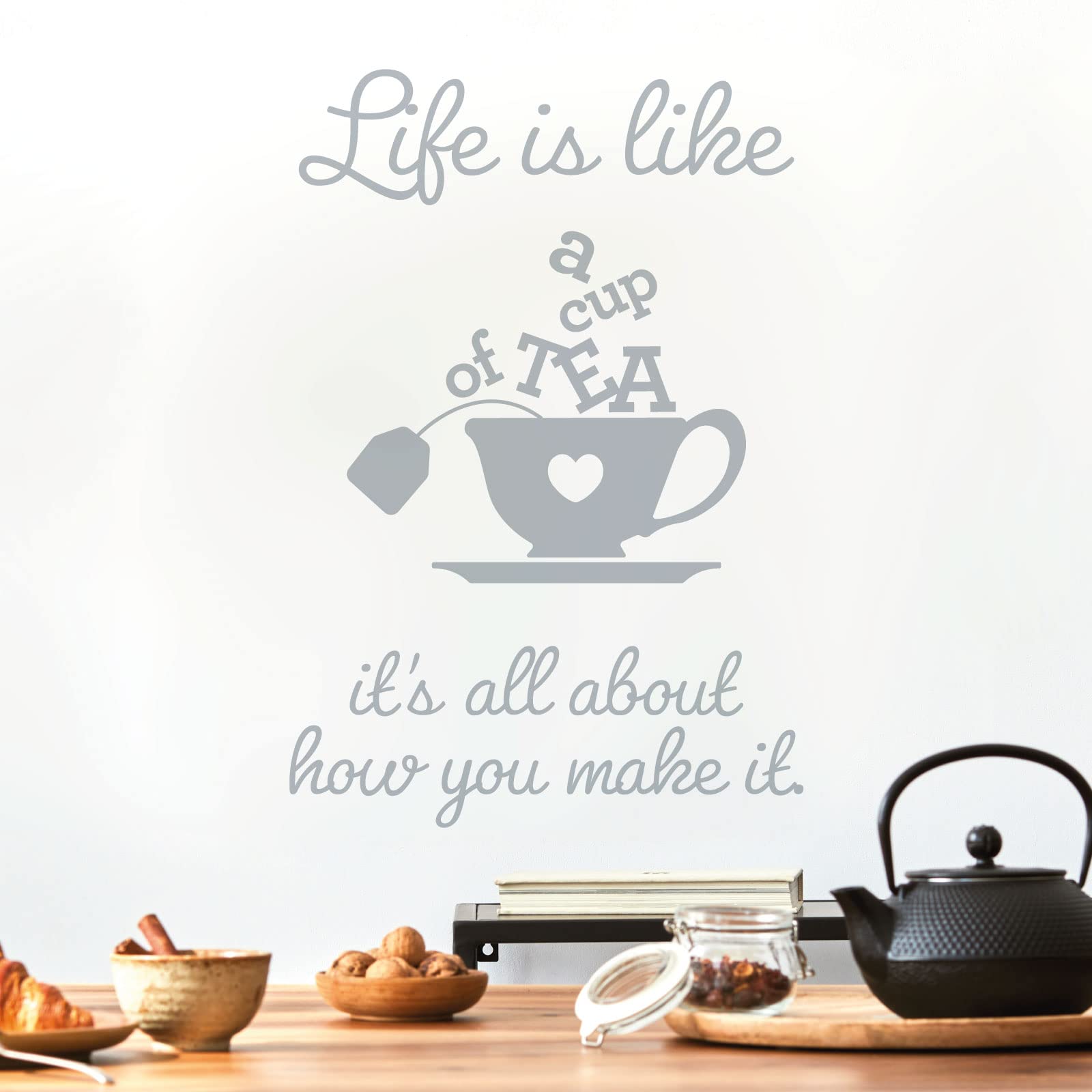 Life is Like a Cup of Tea. It's All About How You Make it - Wall Sticker Quote Kitchen Decal [Medium] [Silver] — image 1
