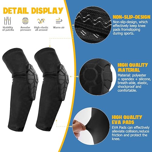 Miniatura 6 de Rodilleras de compresión para niños y jóvenes de 5 a 15 años, rodilleras de compresión de panal de abeja, equipo de protección para baloncesto,