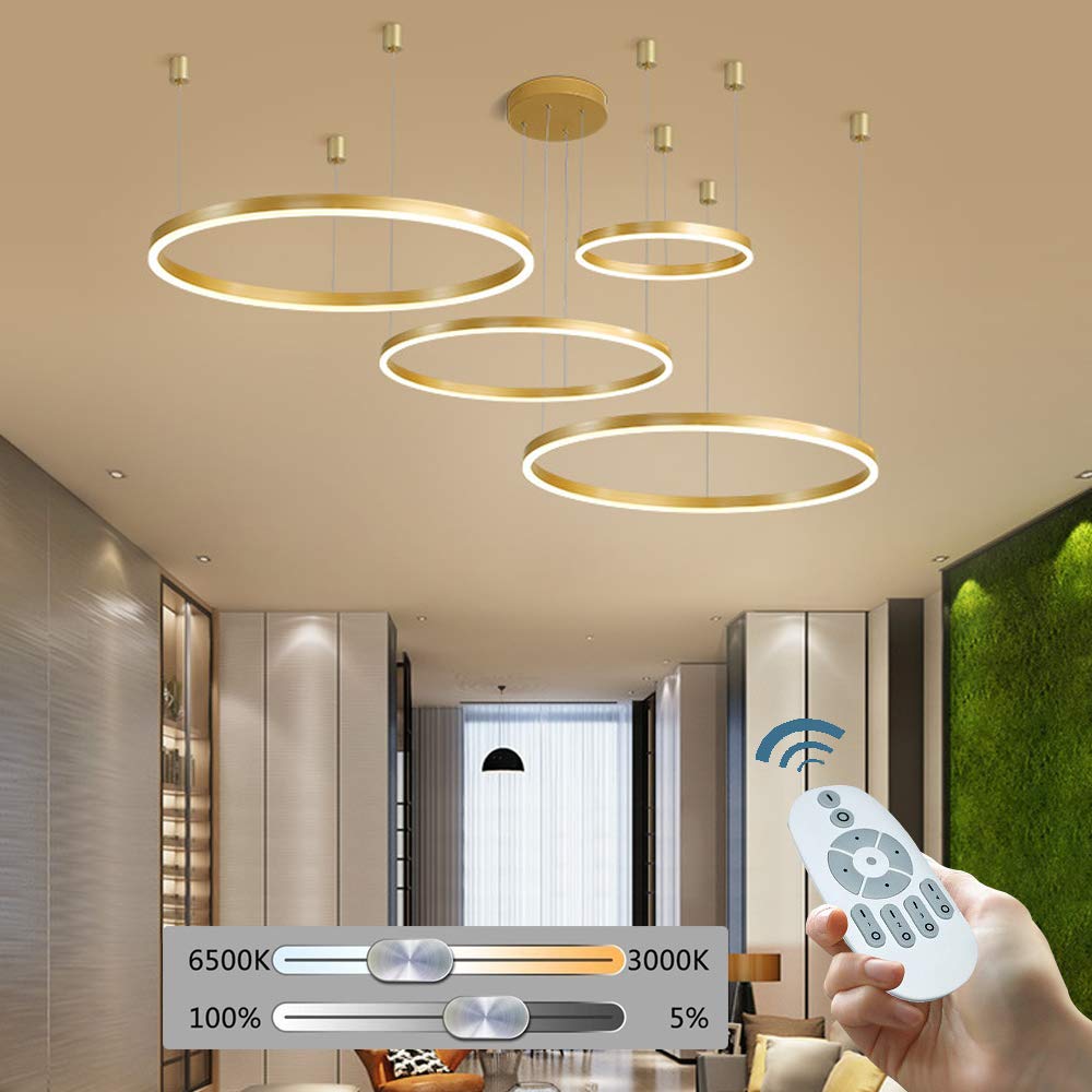 Heyun Gold Chandeliers Led Pendant Lights Round Pendant Lightshade Hanging Lamp Iron Art Lamp Light Ceiling Chandelier Lampshade Brown Pendant Living Room/Dining Room/Coffee/Living Room,,40+60+80+100Cm