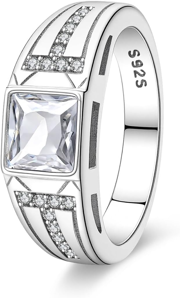 Rings for Men 925 Sterling Silver Bridal Rings,Engagement Rings,Wedding Love Promise Rings for Men Anniversary,Cubic Zirconia Simulated Diamond Ring Size 7-9