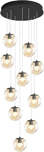 Miniatura 8 de Escalera LED de 10 luces LED moderna con globo de cristal, lámpara colgante grande para techos altos, accesorios de iluminación de entrada, villas y