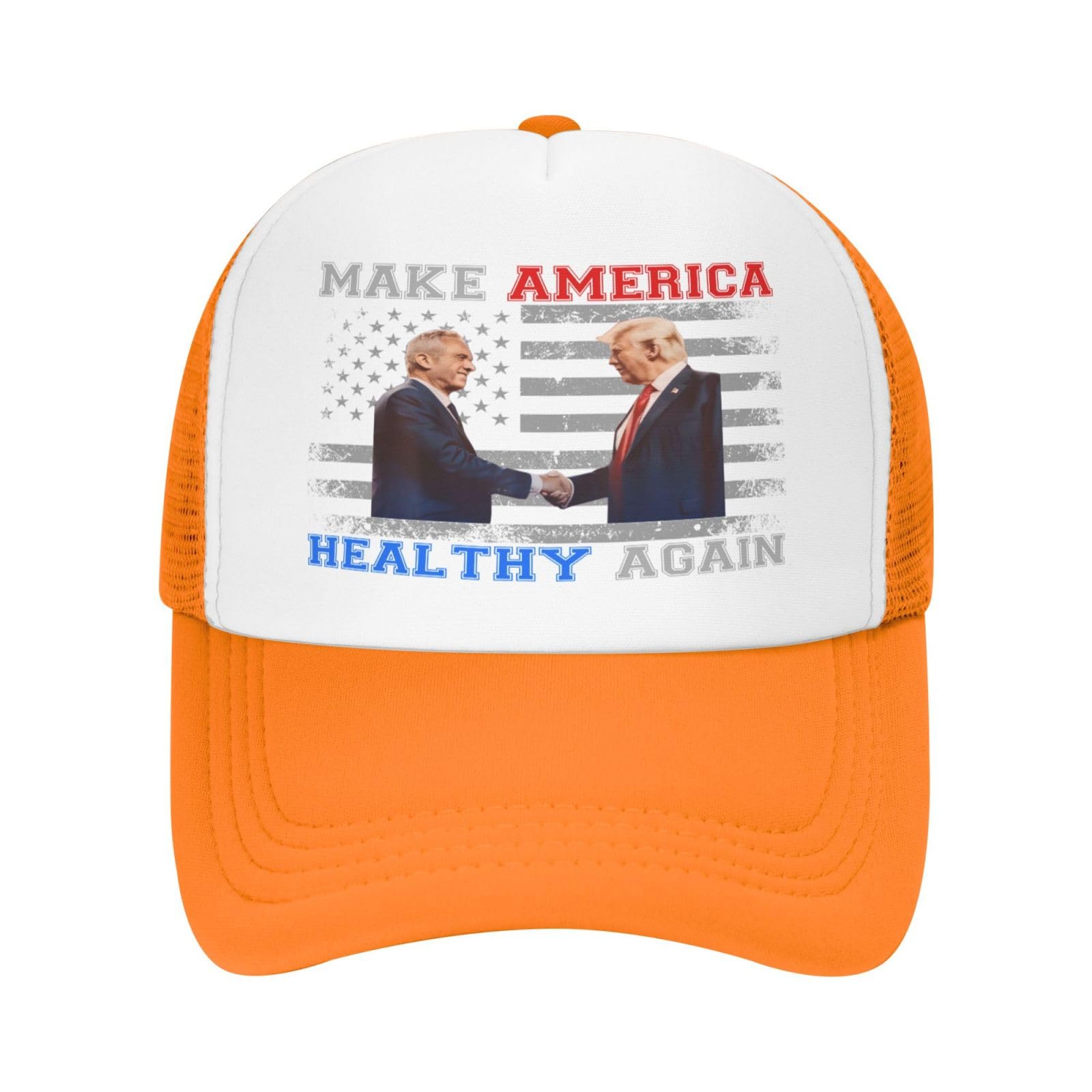 Trump Kennedy Make America Healthy Again Trump 2024 Mesh Hat Trump President 47 USA Flag Trucker Hat Baseball Cap Orange