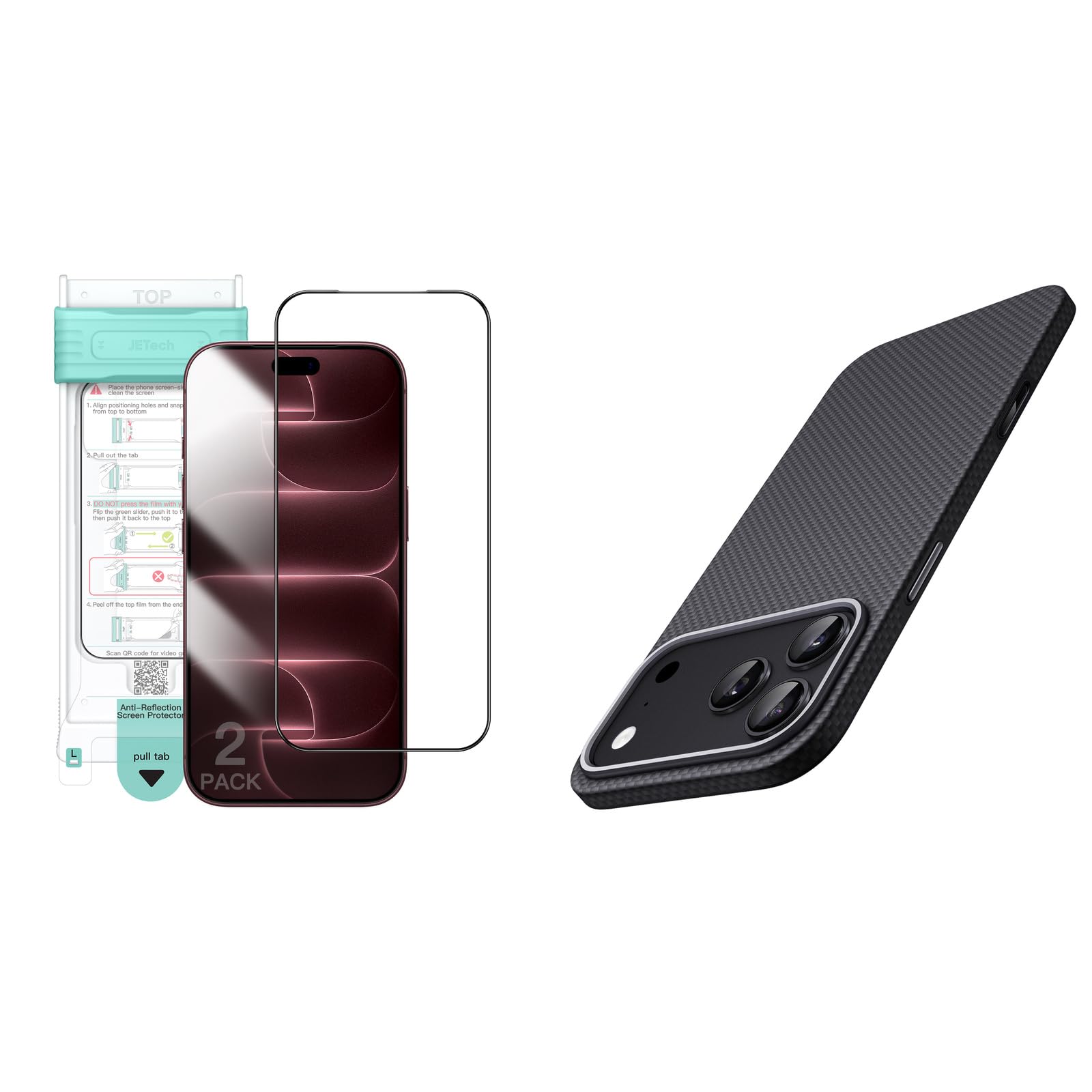 JETech para iPhone 18 Pro 9H+ AR Protector Pantalla con Borde Curvado Suave & Funda Ultra Slim de Fibra de Aramida Magnética Lote