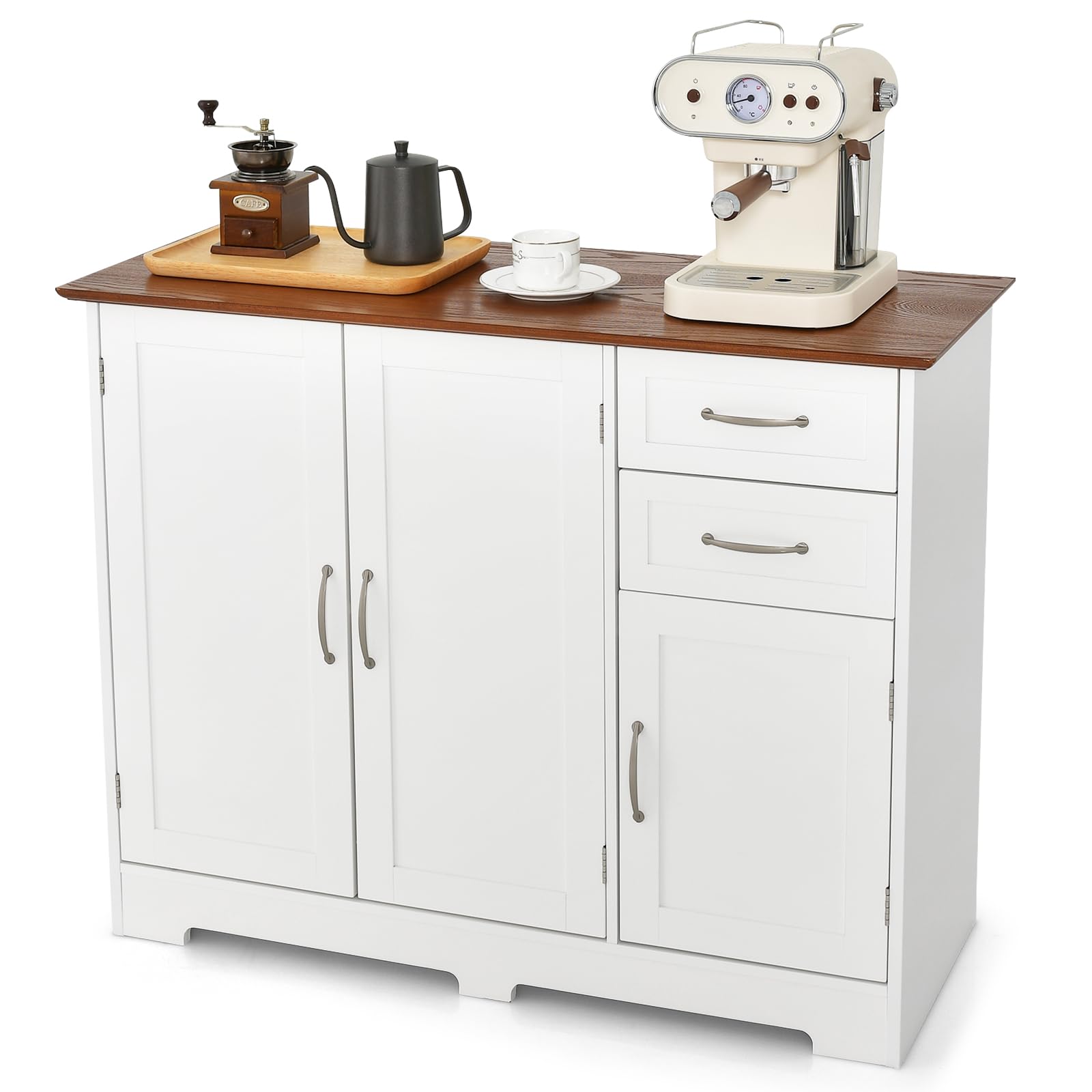 COSTWAY Sideboard weiß, Küchenschrank mit Arbeitsplatte 100 x 40cm, Buffetschrank mit Türen & Schubladen & verstellbaren Ablagen, Kücheninsel für Küche, Esszimmer (Weiß)