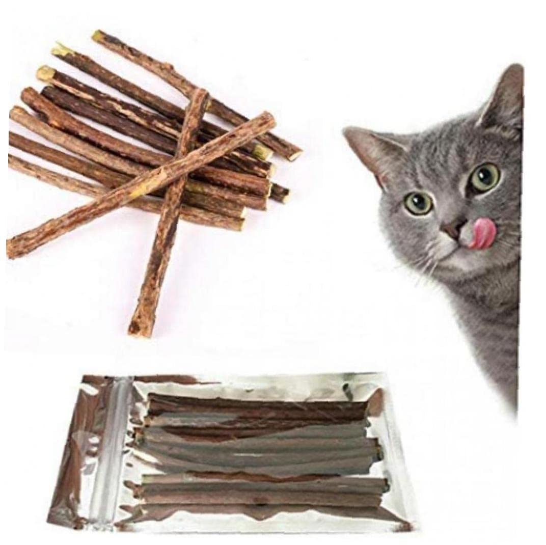 Zonster 20pcs Natural Cat Catnip Sticks Cat Catnip Toys Matatabi Silvervine Chew Sticks Dental Treats Teeth Grinding Chew Toys, Brown, One Size
