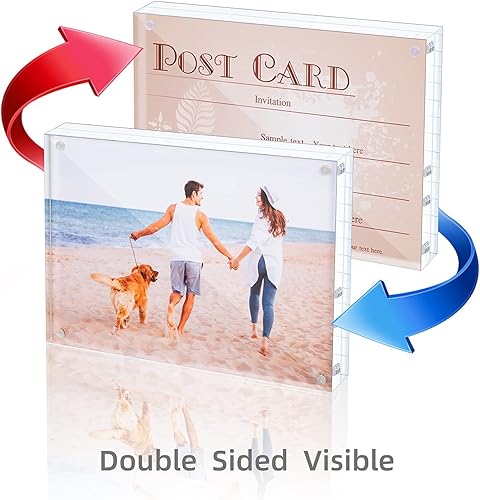Miniatura 3 de Marco de fotos acrílico, transparente, independiente de doble cara de 0.78 pulgadas de grosor, marcos de fotos magnéticos, sin marco, pantalla de